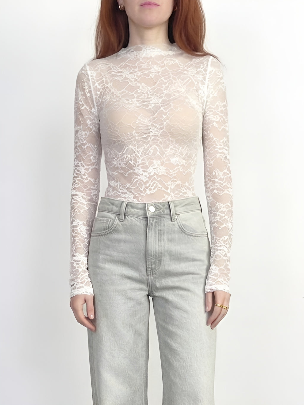 Haveone - Maglia in pizzo a maniche lunghe - Bianco