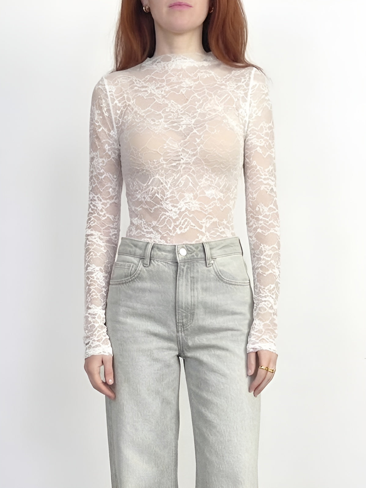 Haveone - Maglia in pizzo a maniche lunghe - Bianco