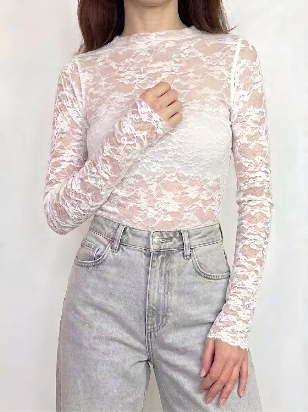 Haveone - Maglia in pizzo a maniche lunghe - Bianco