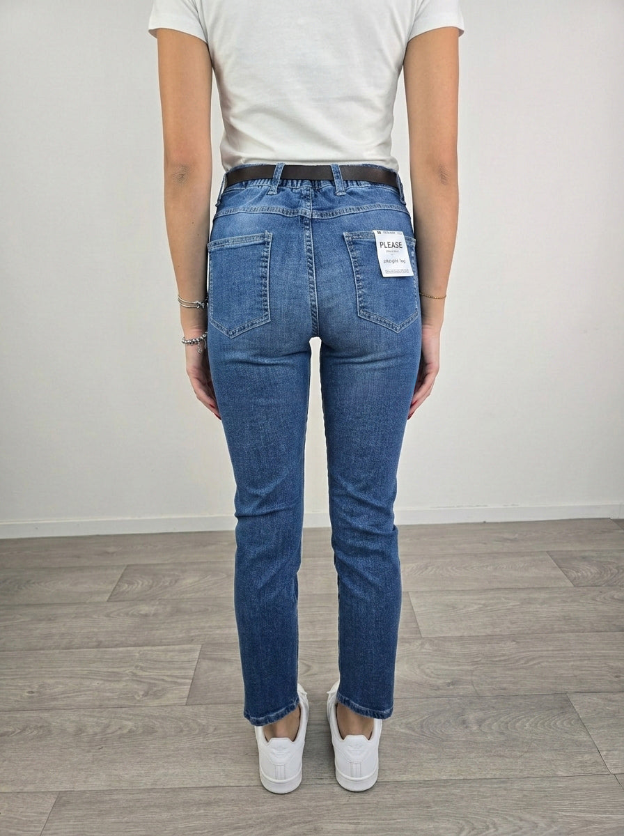 Please - Jeans con elastico e cintura - Blu