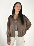 Please - Giacchino in suede - Fango indossato da modella Sabrina Shopping Therapy shop online
