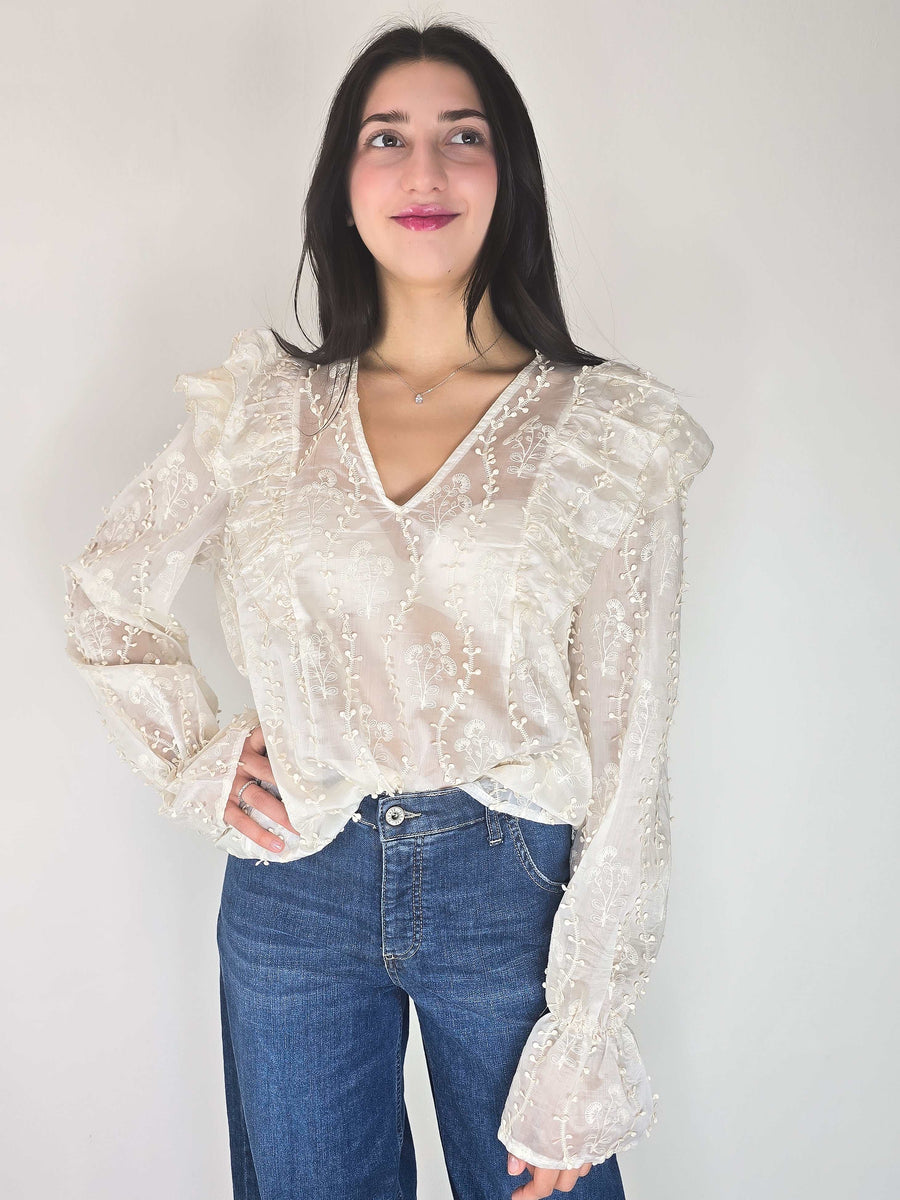 camicetta con rouches bianca