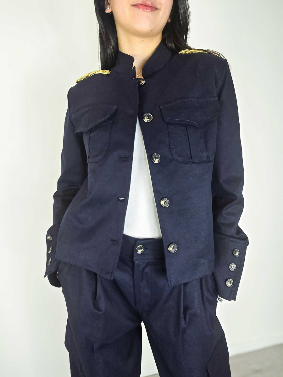 giacca con gabardina blu