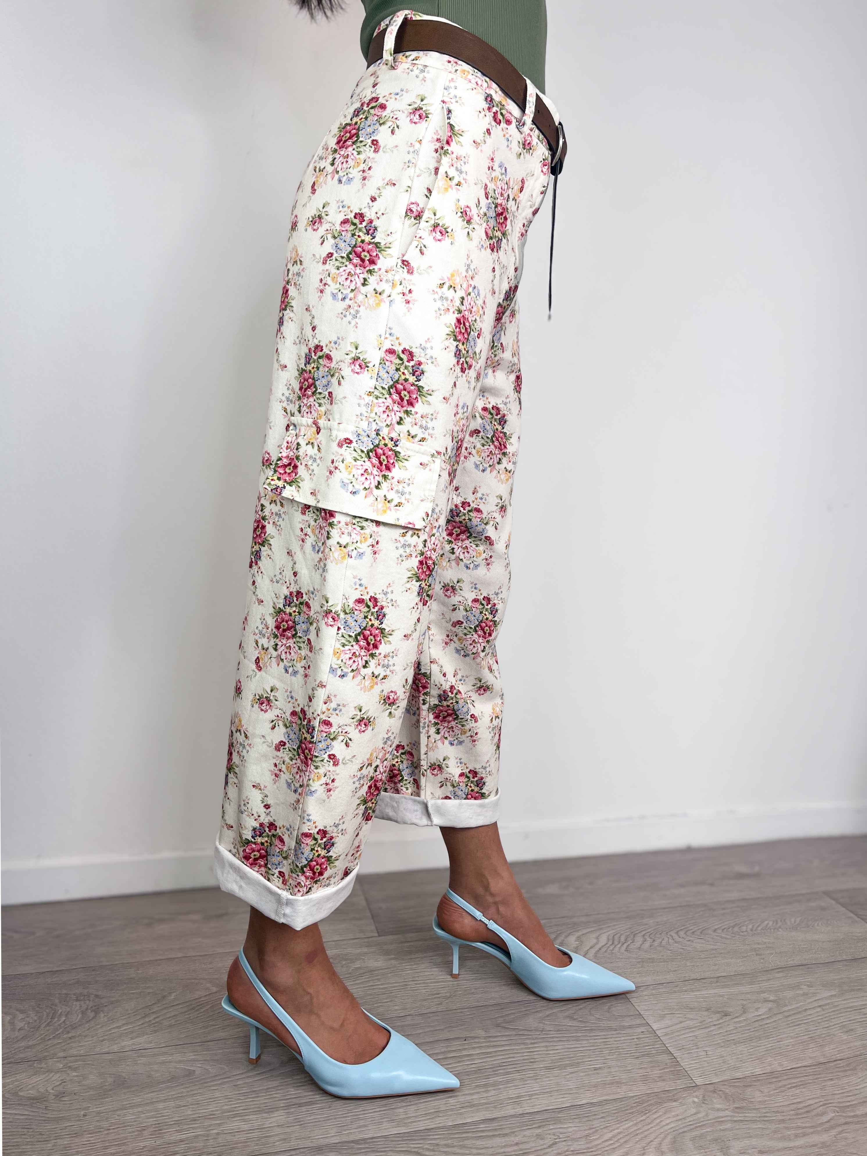 Kikisix - Pantalone a fiori - Burro