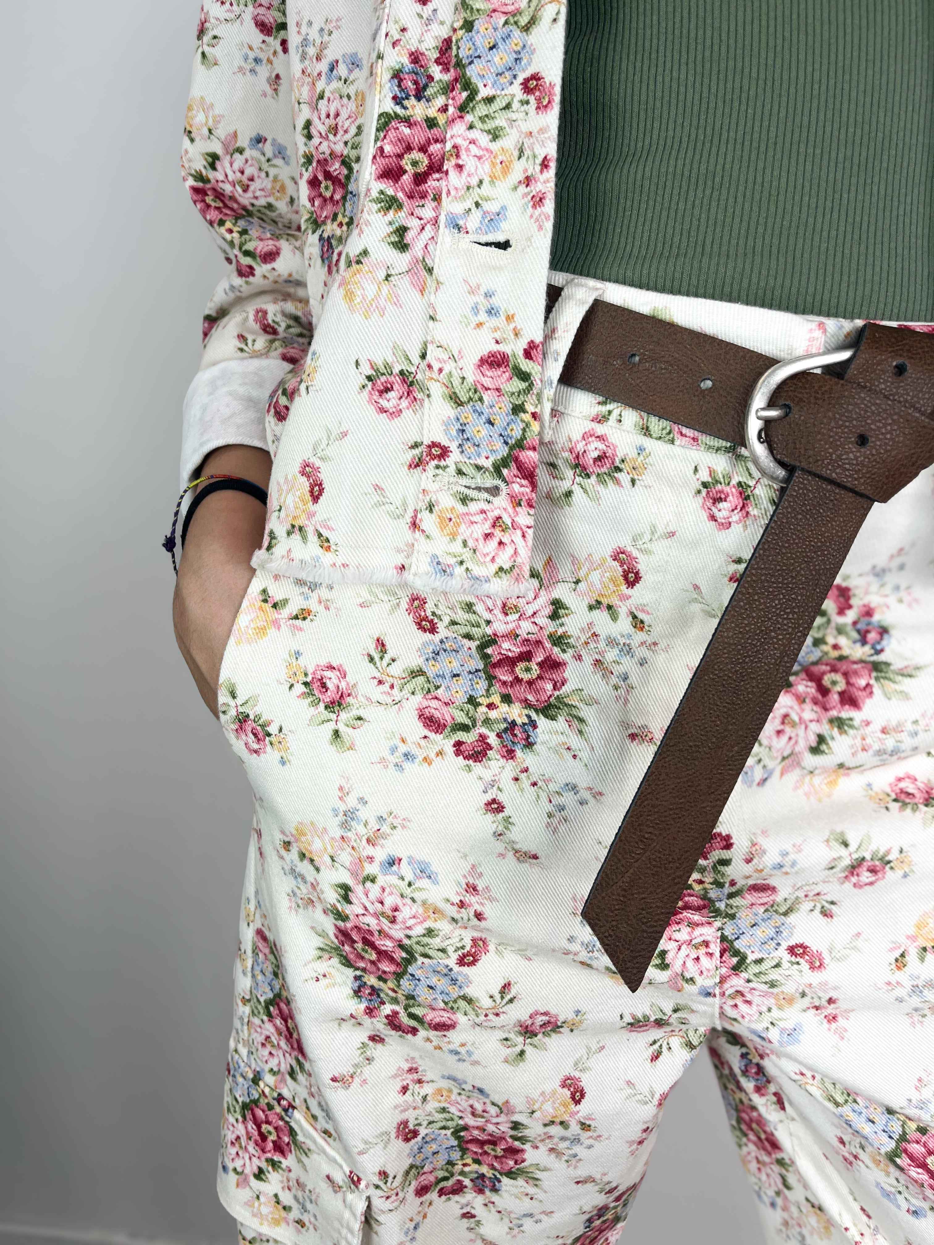 Kikisix - Pantalone a fiori - Burro