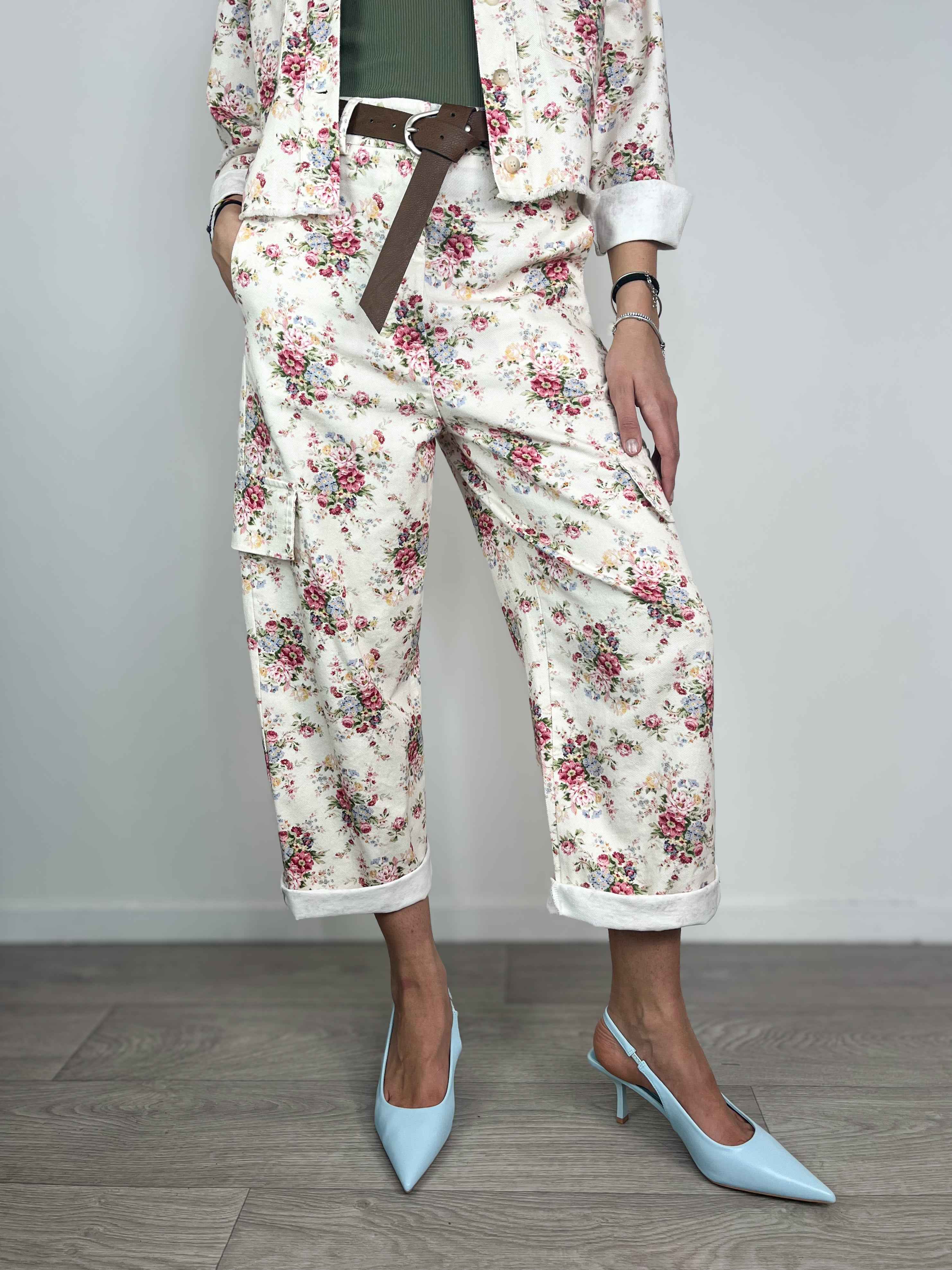 Kikisix - Pantalone a fiori - Burro