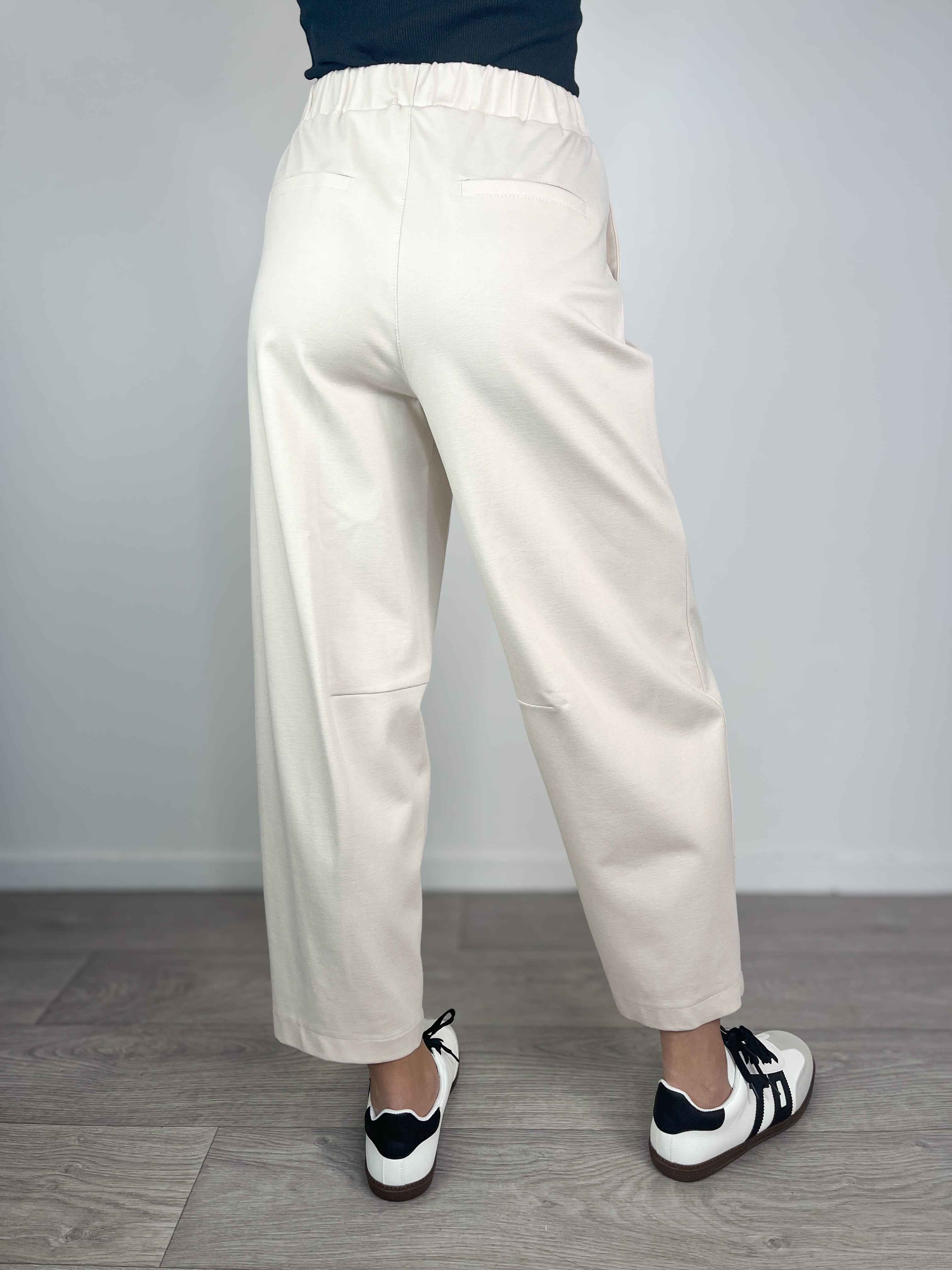 Please - Pantalone baggy in viscosa con elastico - Crema