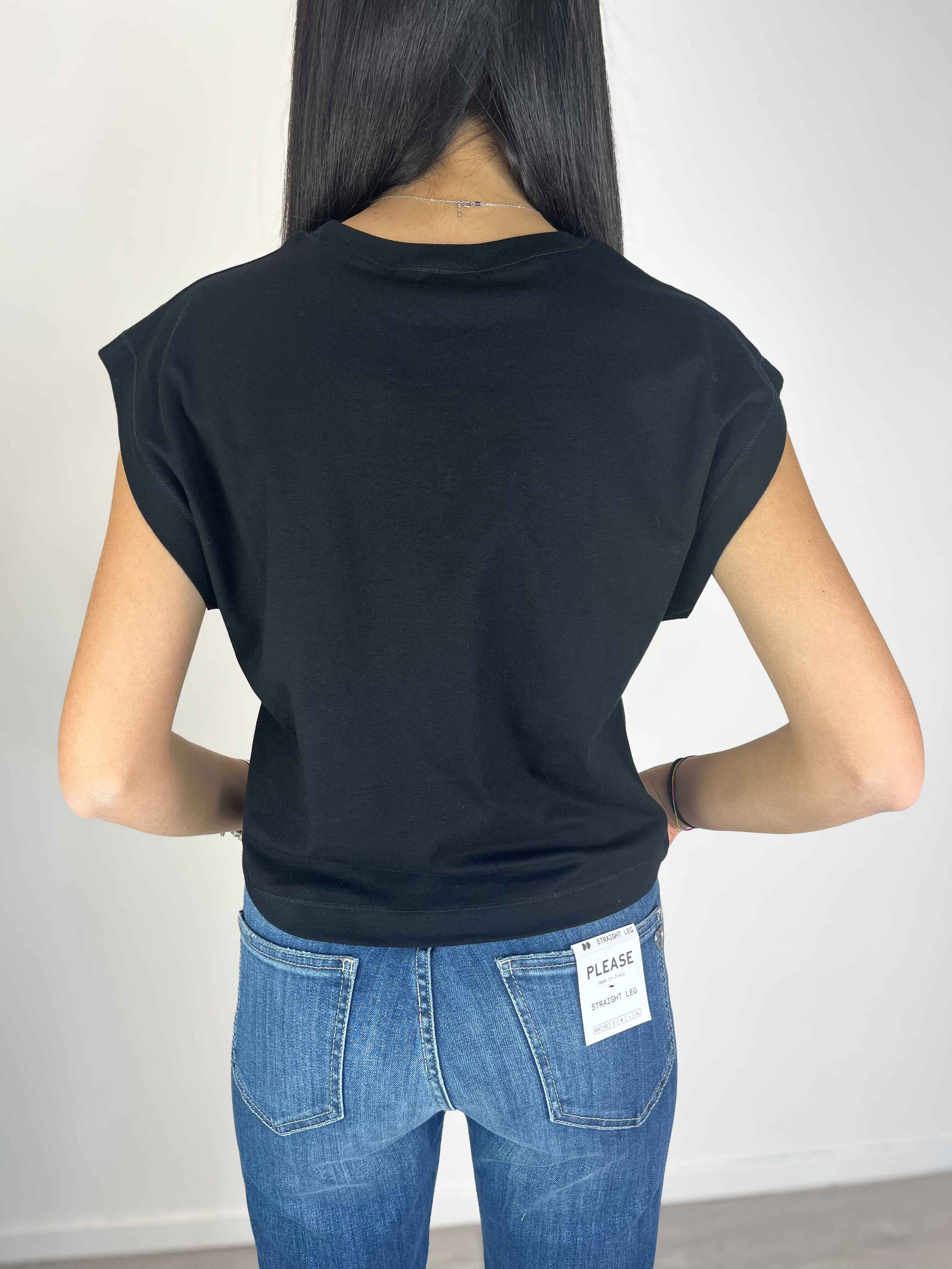 Please - T-shirt manica a cucchiaio - Nero