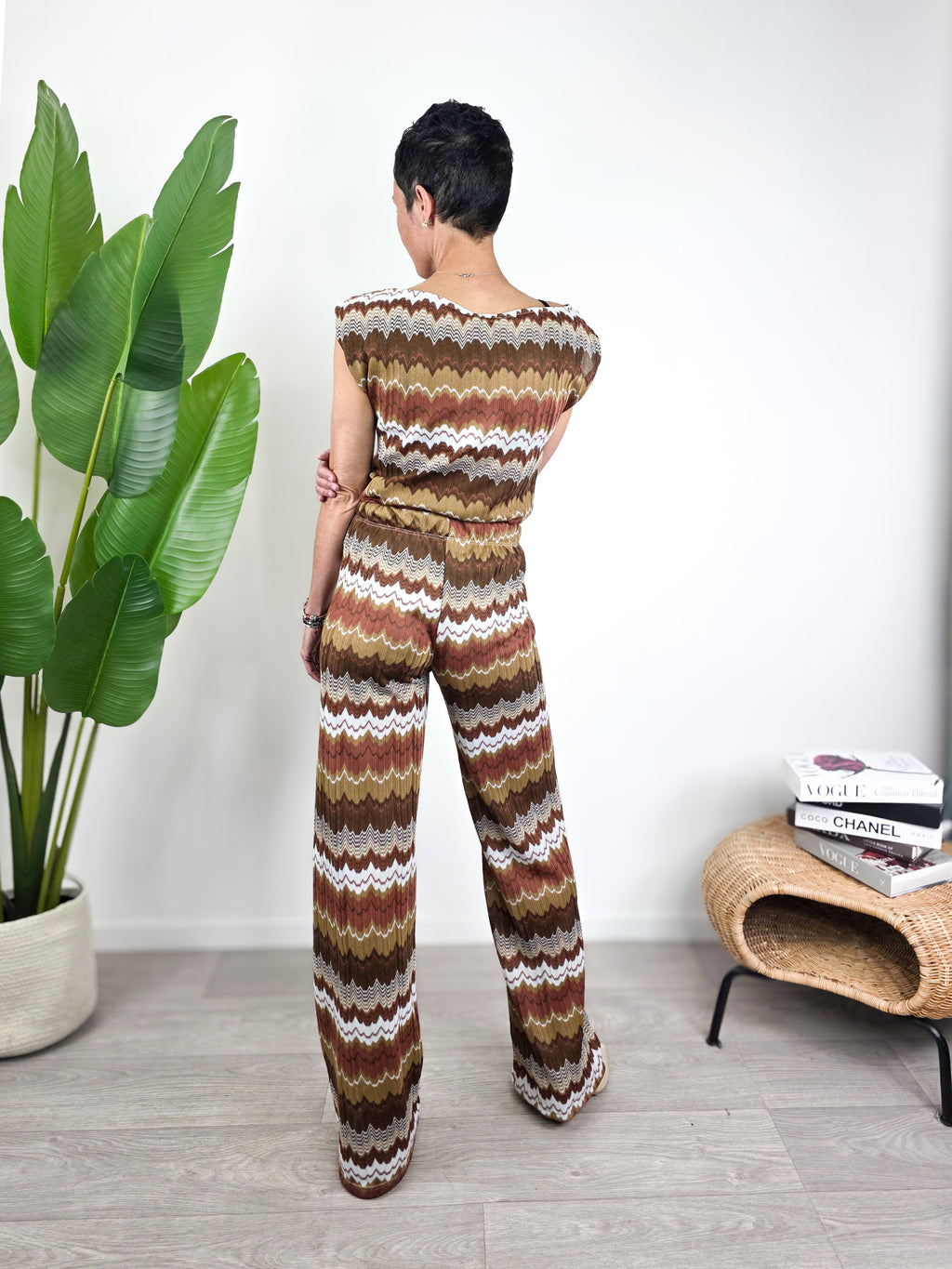 Pantalone palazzo Susy Mix fantasia onde retro gamba ampia