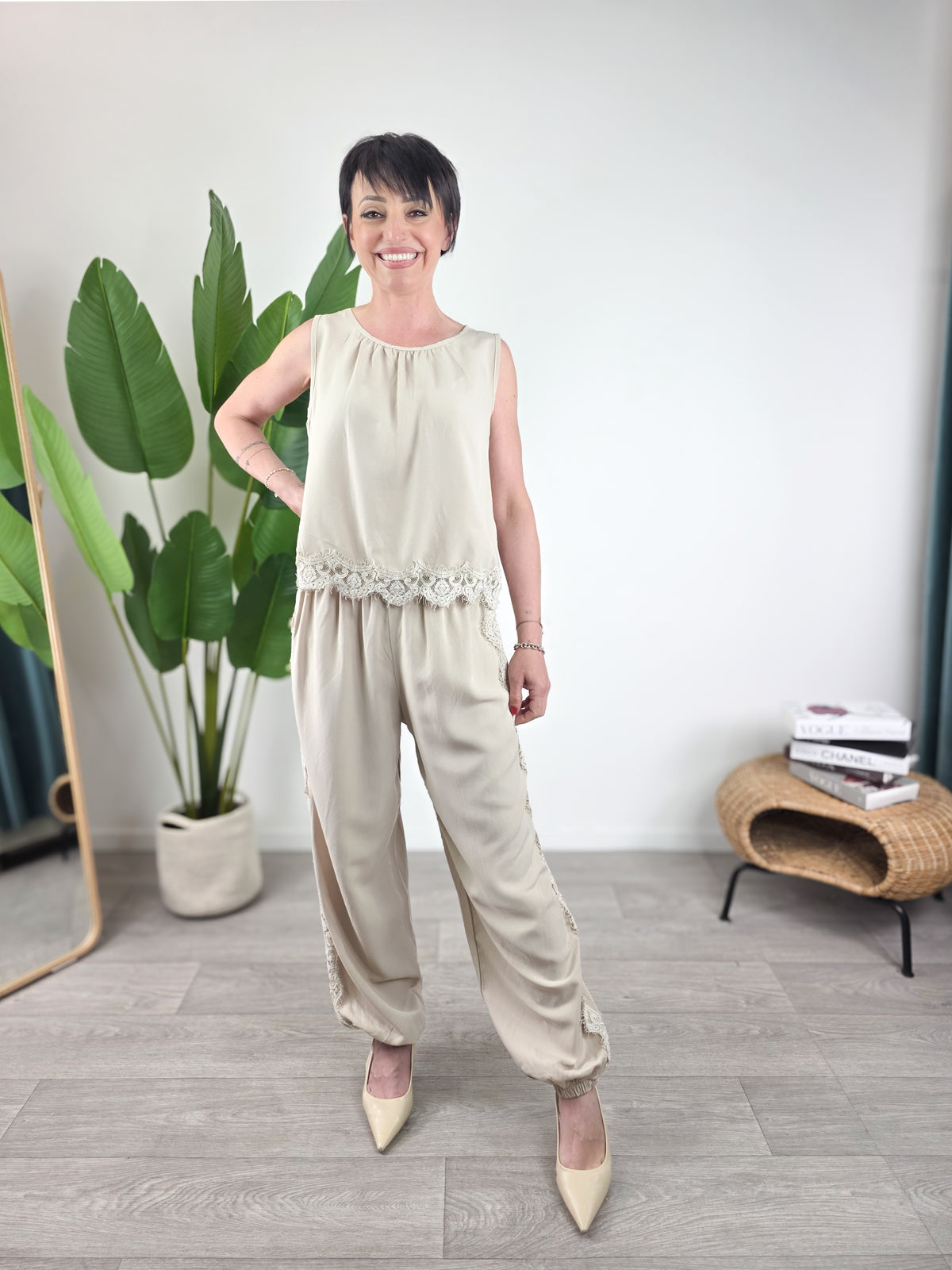 pantalone saiph misto lino beige