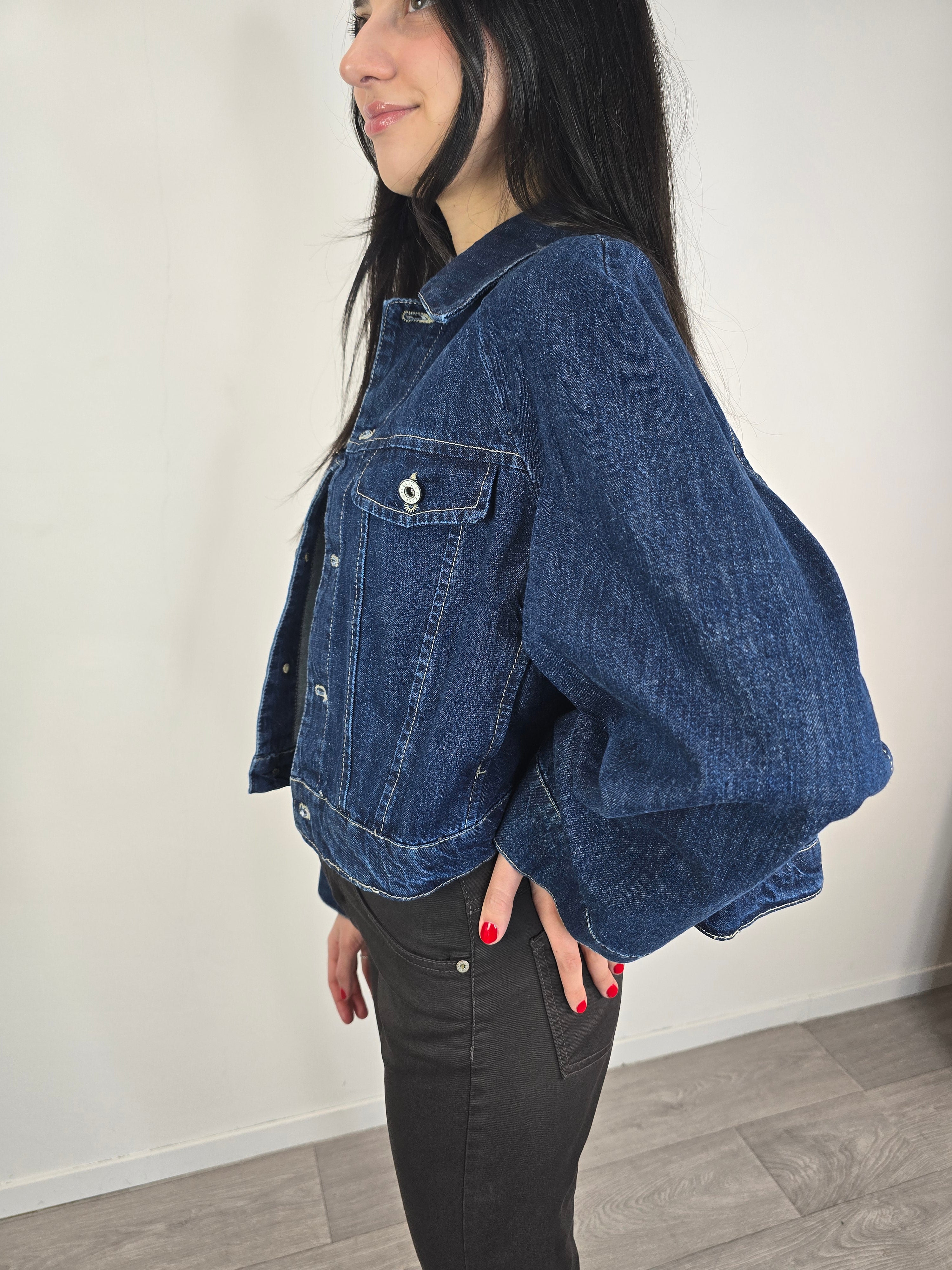 Please giubbino in denim vista laterale