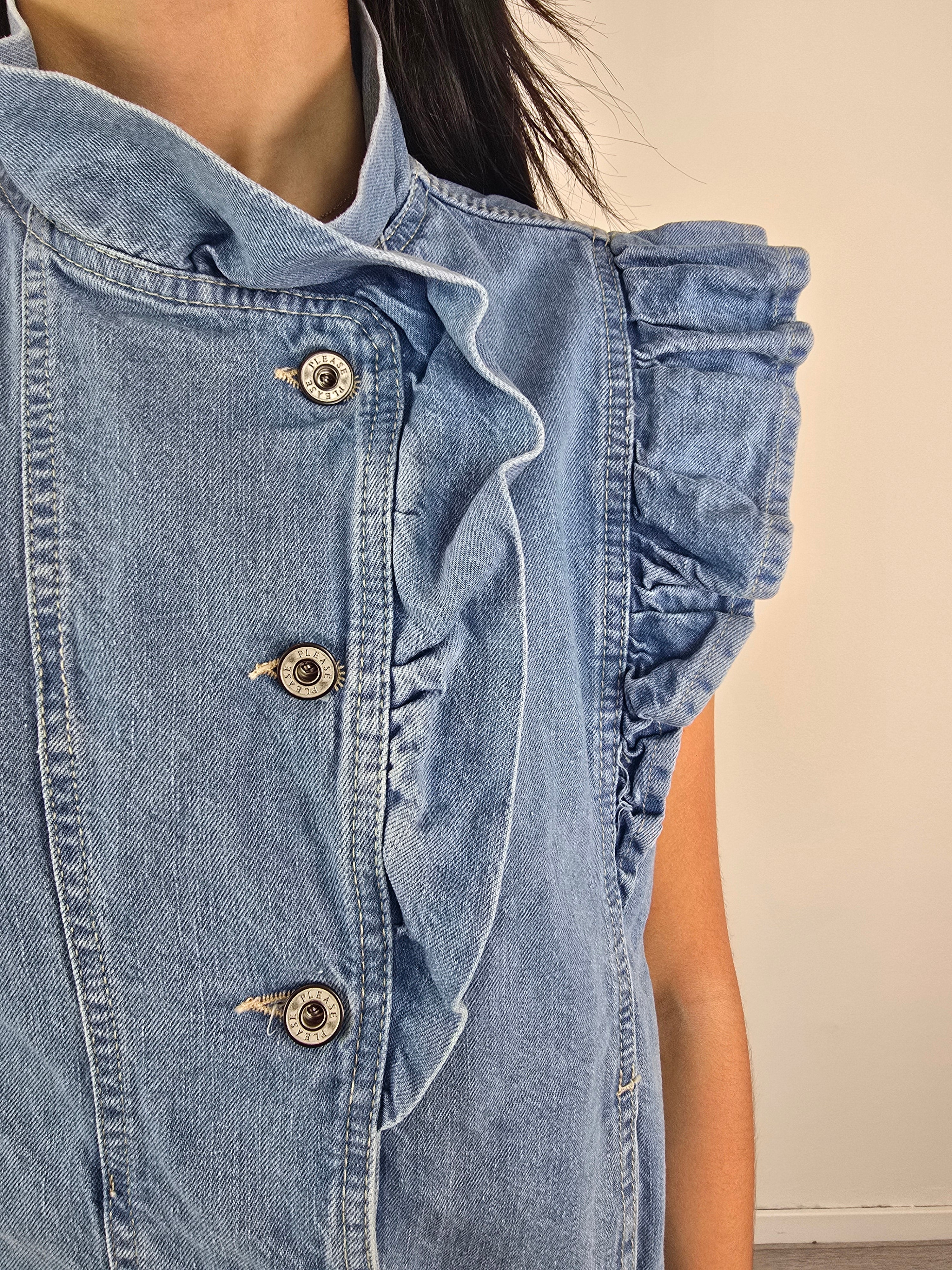 Please gilet in denim vista bottoni