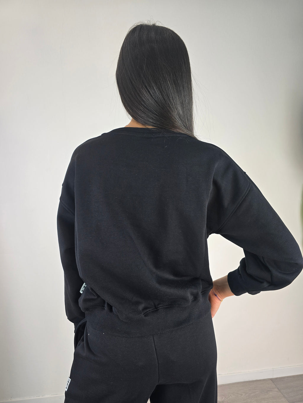 Berna - Felpa girocollo garzata - Nero