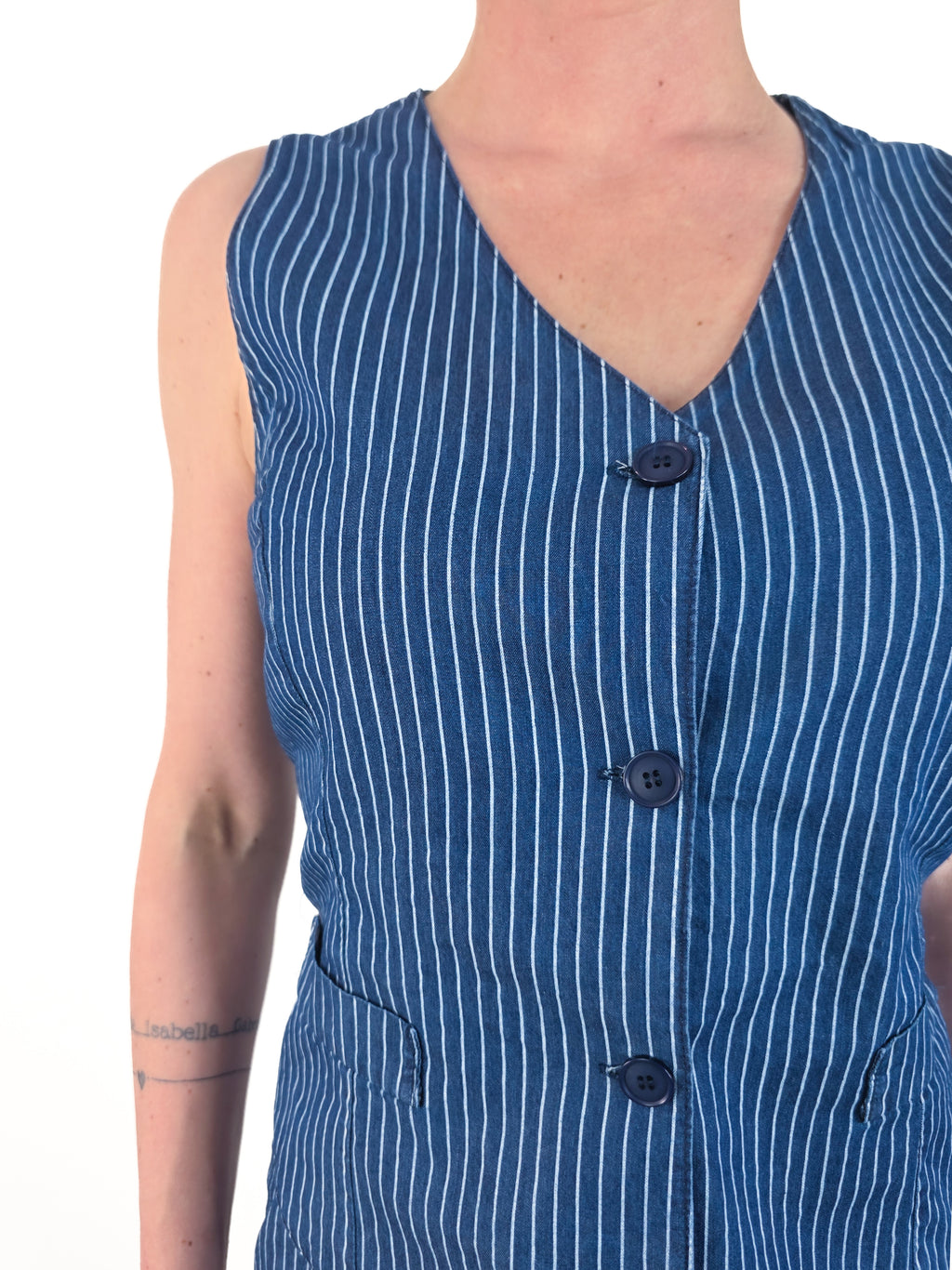 Kikisix - Gilet gessato in chambray - Blu