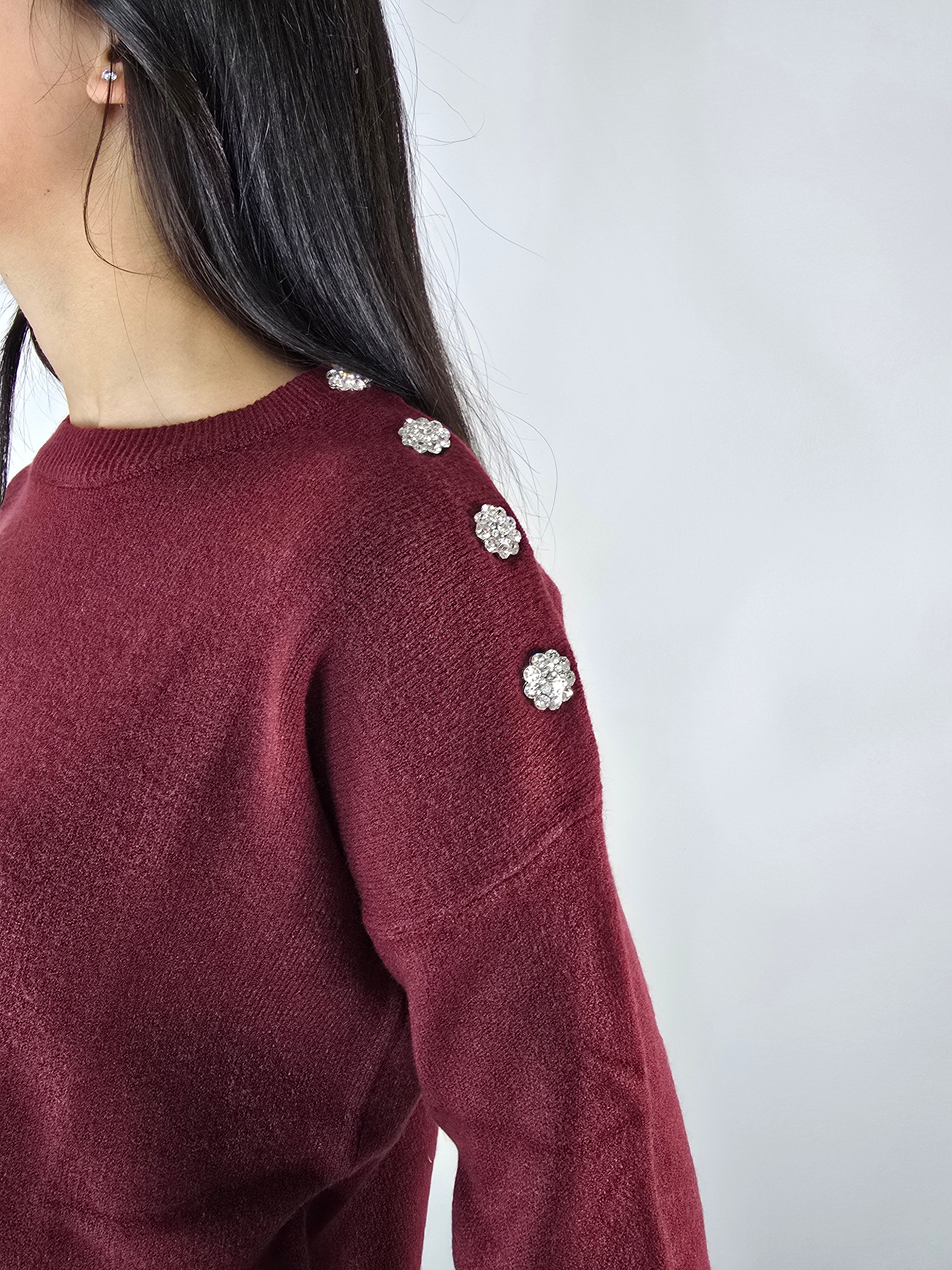 Maglioncino a tre quarti con bottoni gioiello Vino - Kikisix