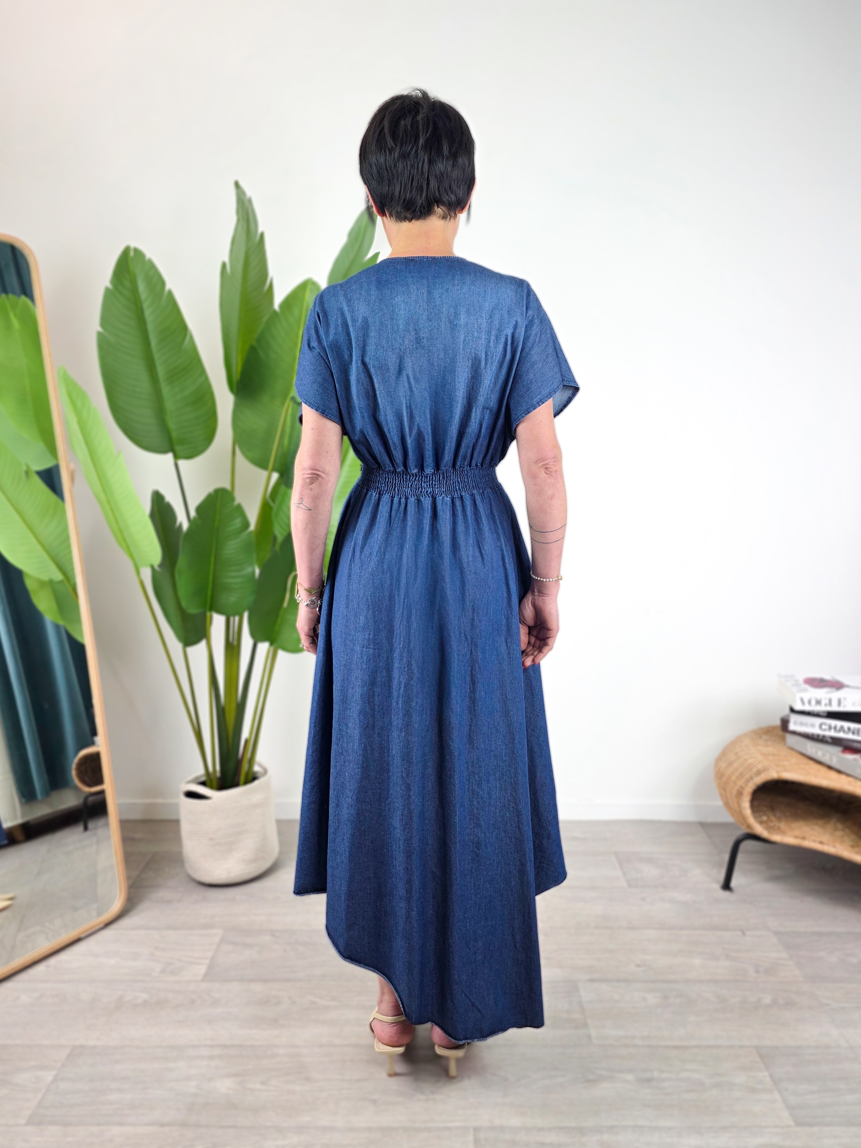 Susy Mix - Abito lungo taglio impero in chambray - Blu