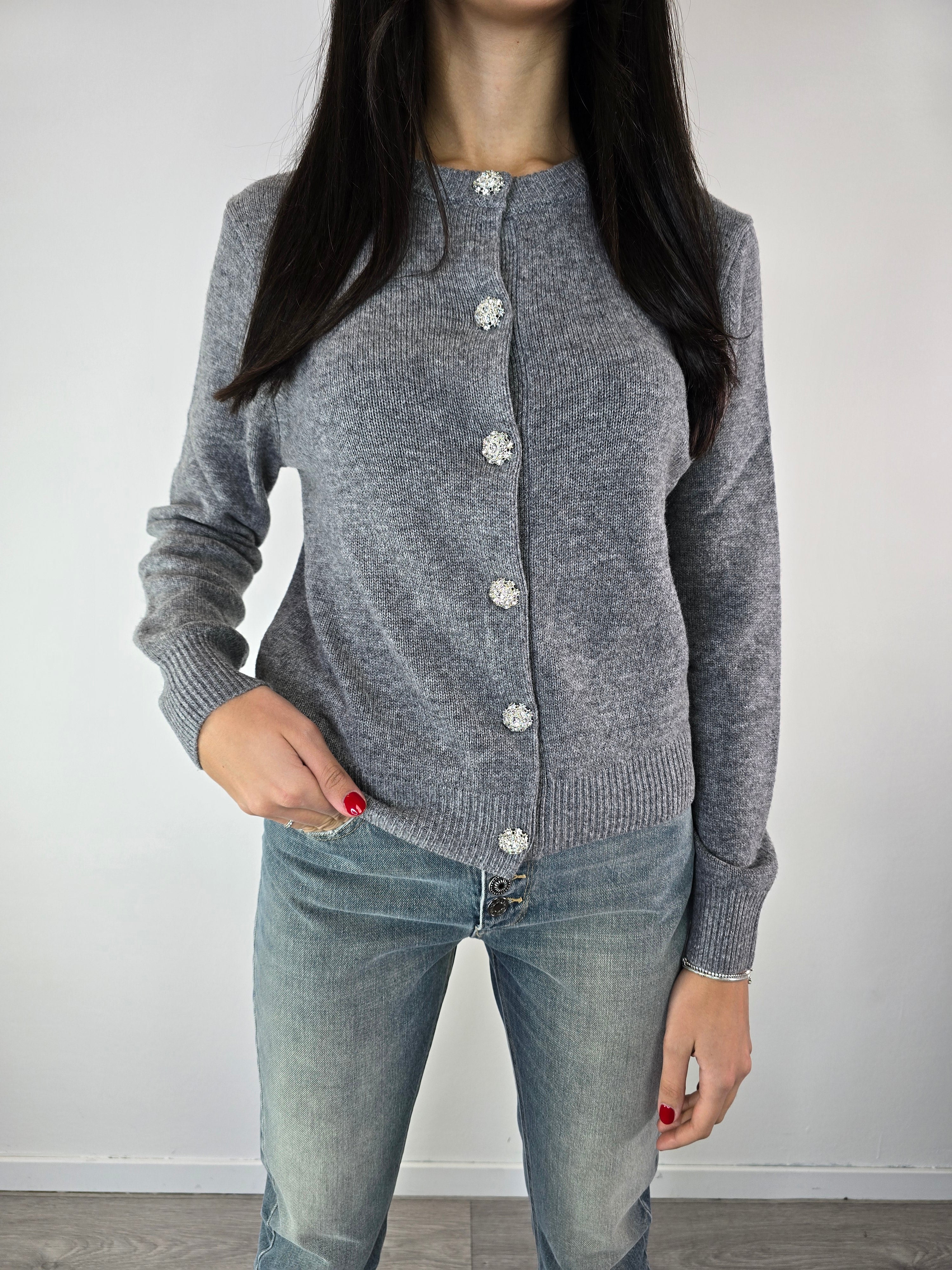 Cardigan con bottoni gioiello Grigio - Kikisix