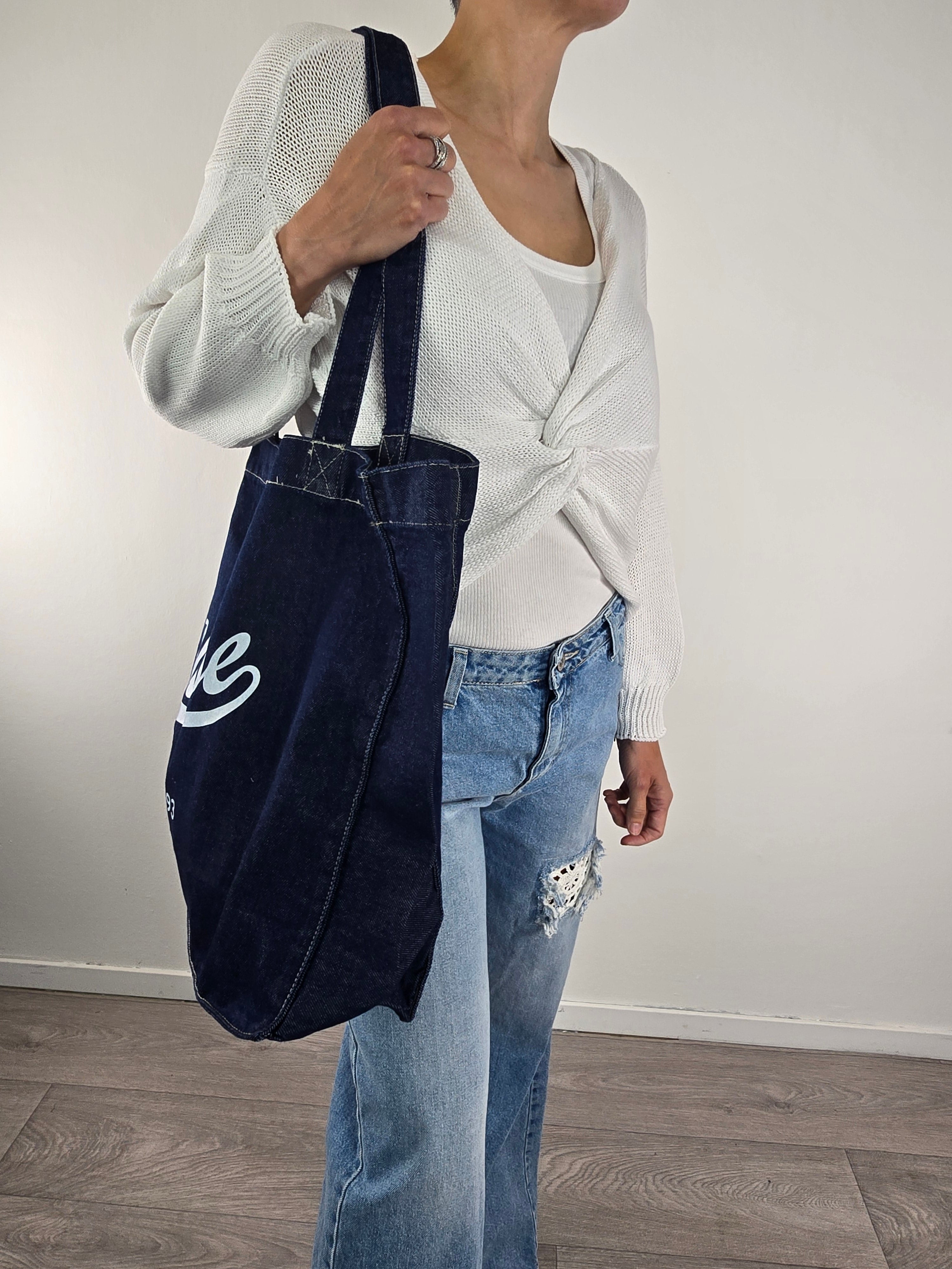 Please - Borsa a spalla in Denim - Blu