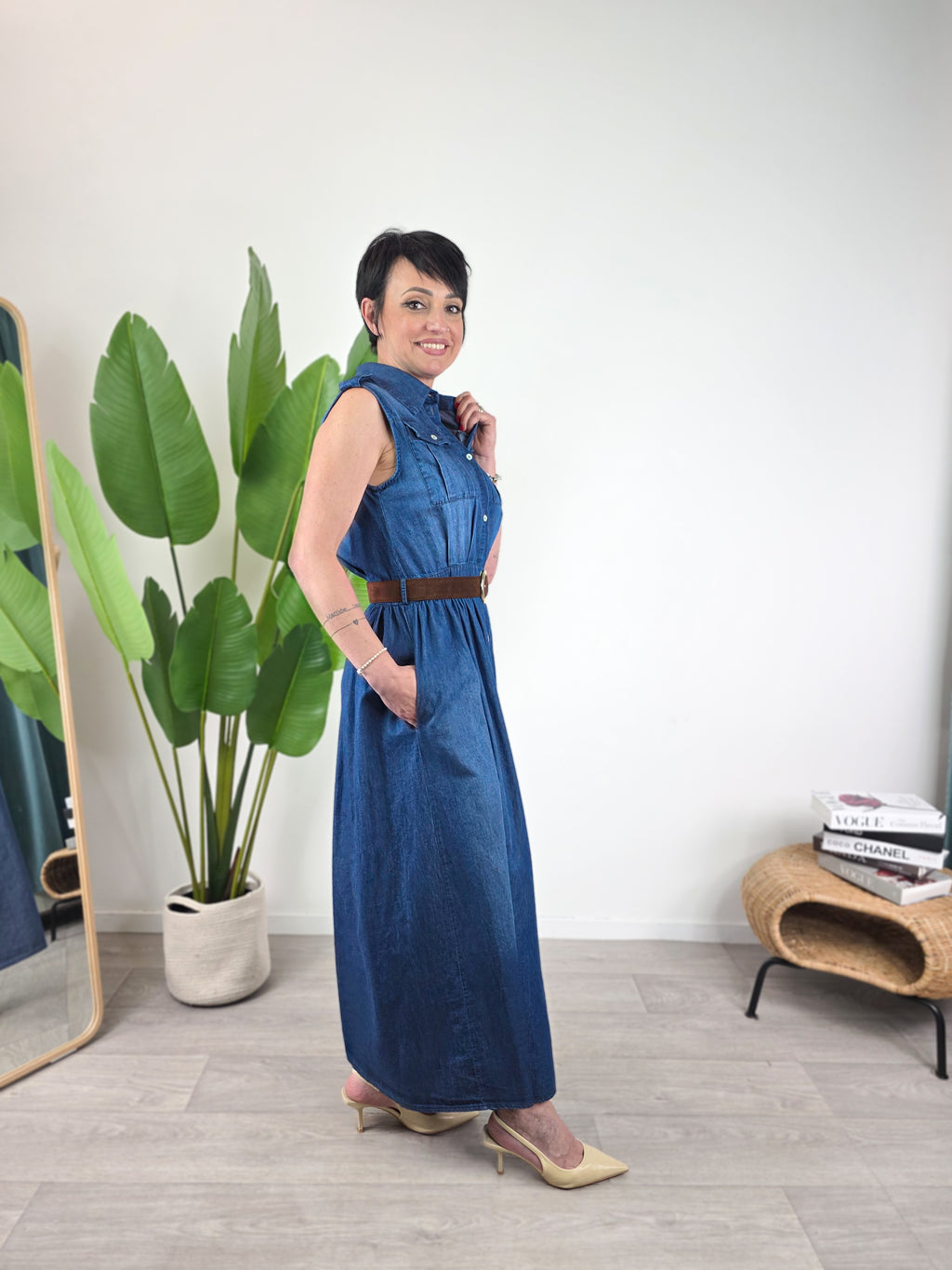 Susy Mix - Abito scamiciato con cintura in chambray - Blu