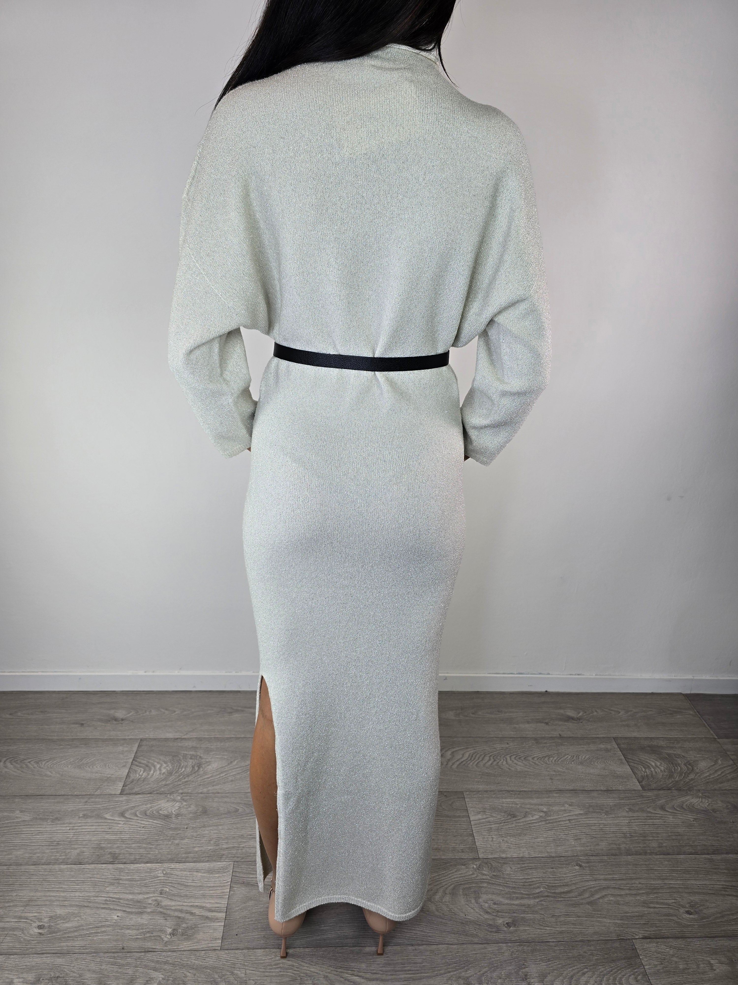 Abito in lurex con cintura Avorio - Kontatto