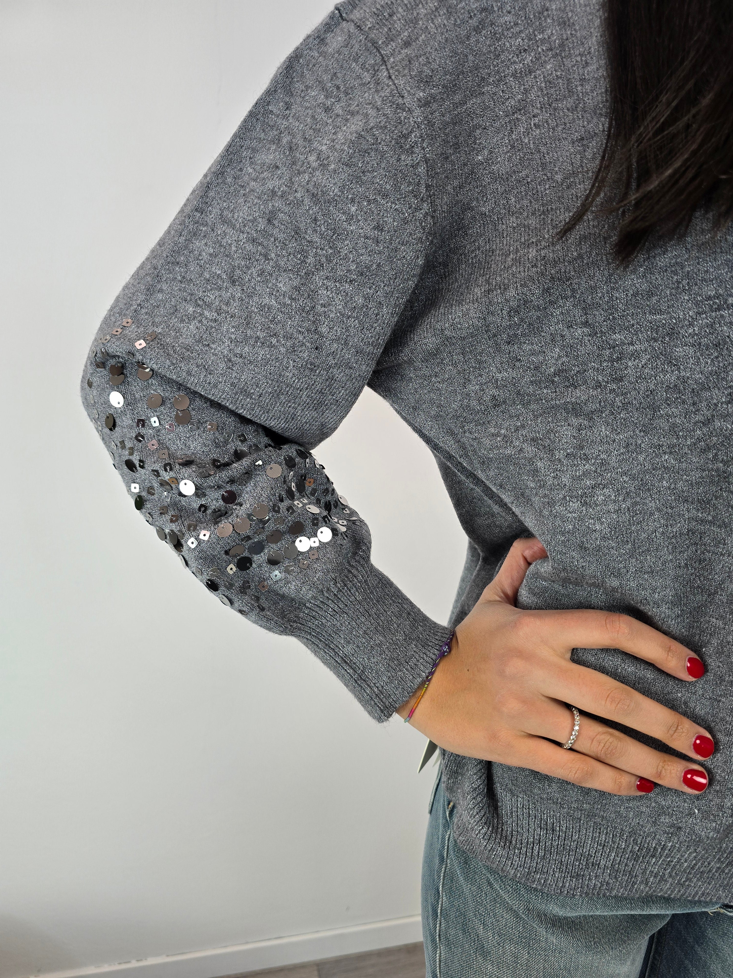 Maglioncino con paillettes Grigio - Kikisix