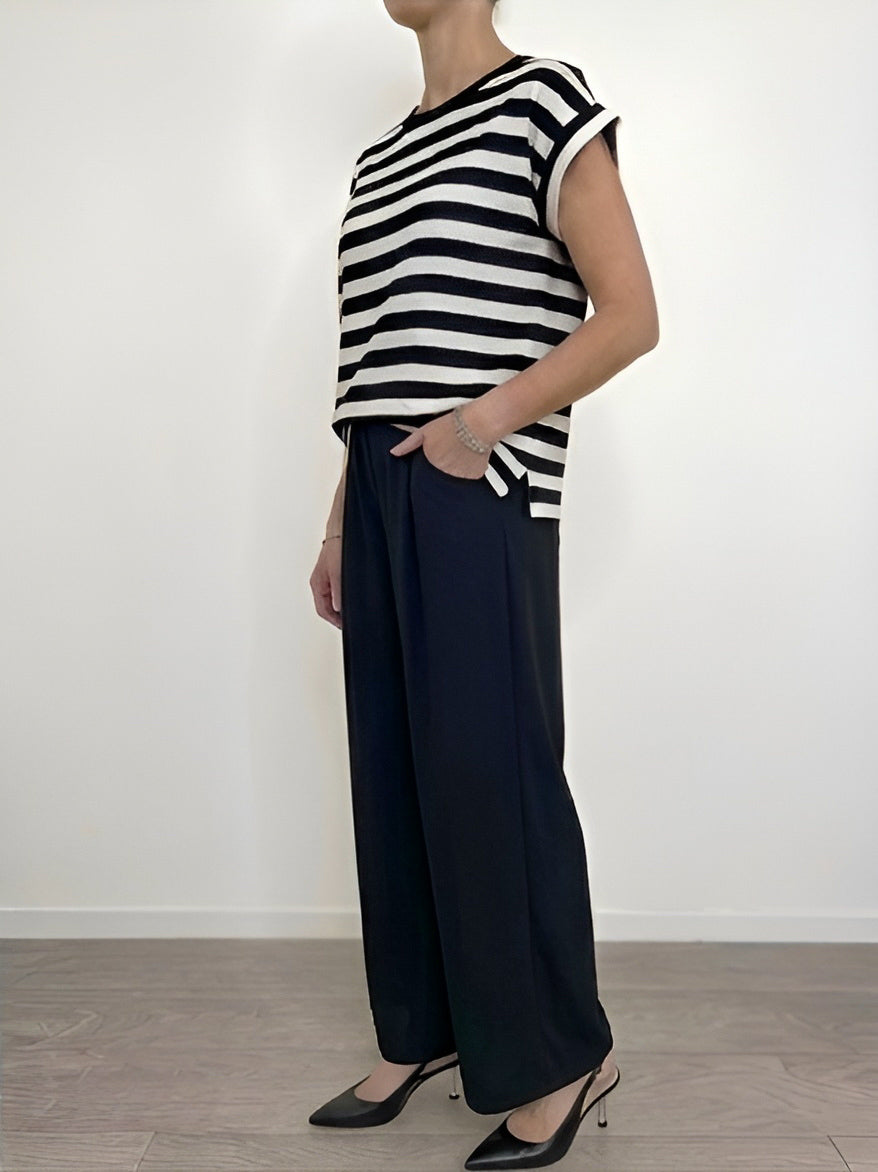 Vicolo - T-shirt a scatola righe - Nero