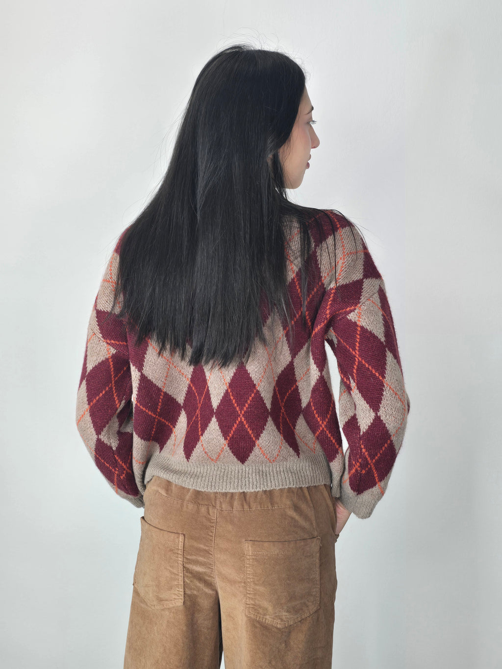 Maglione a rombi Tortora e Bordeaux - Kontatto