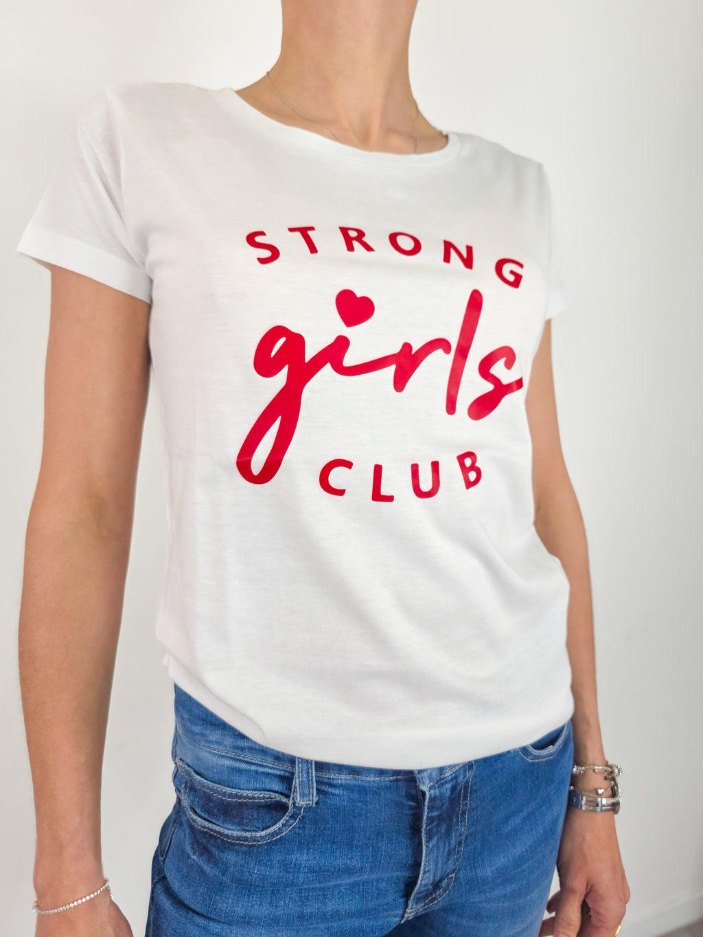 Kikisix - T-shirt Strong Girls - Bianco e Rosso