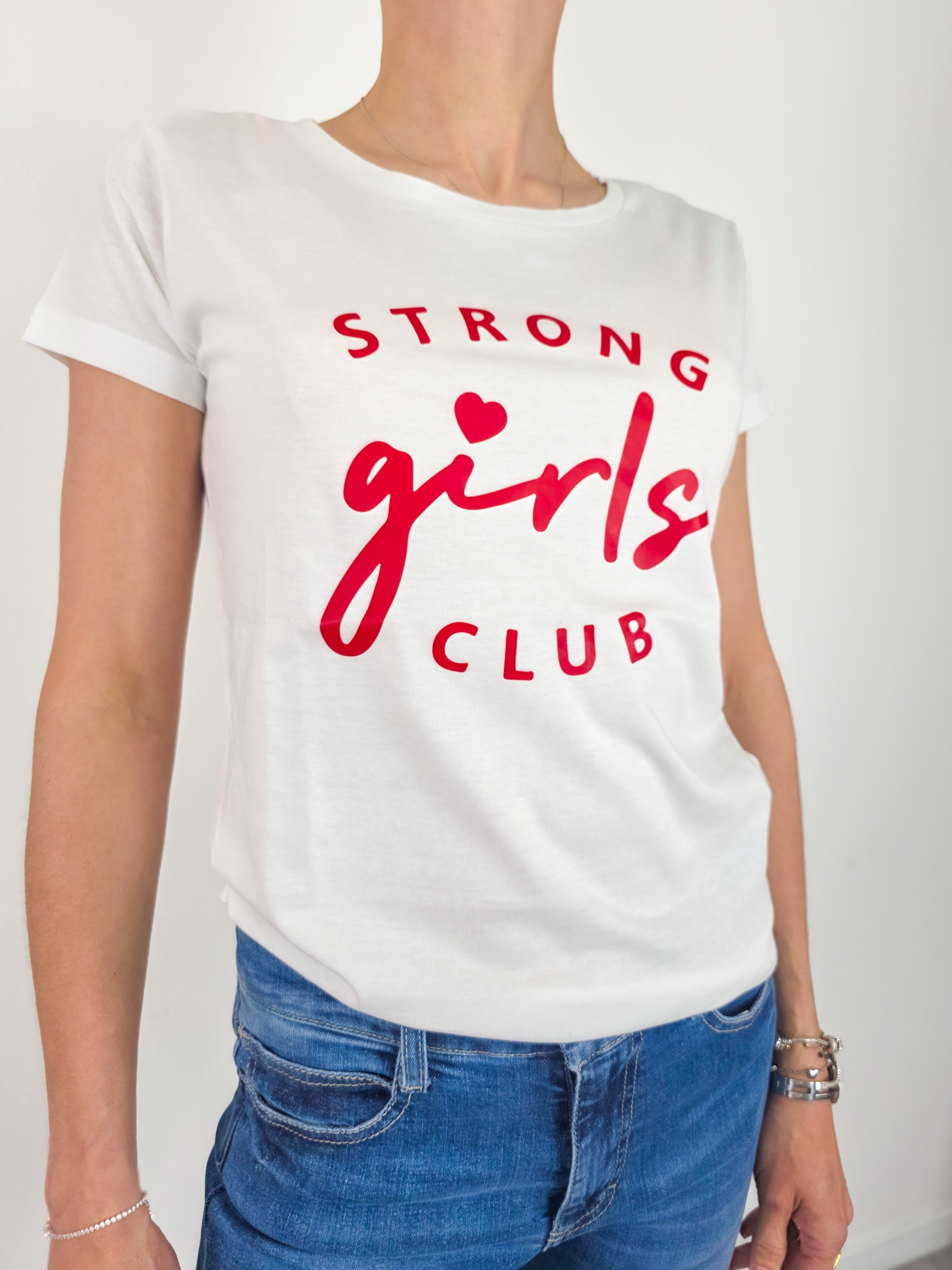Kikisix - T-shirt Strong Girls - Bianco e Rosso