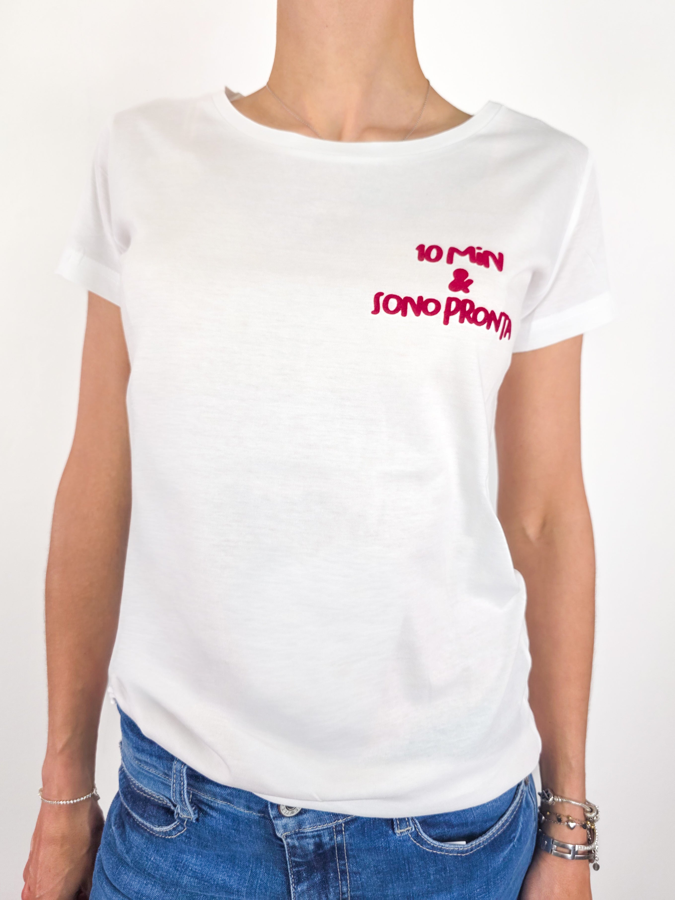 Kikisix - T-shirt "10 minuti e sono pronta" - Bianco e Bordeaux