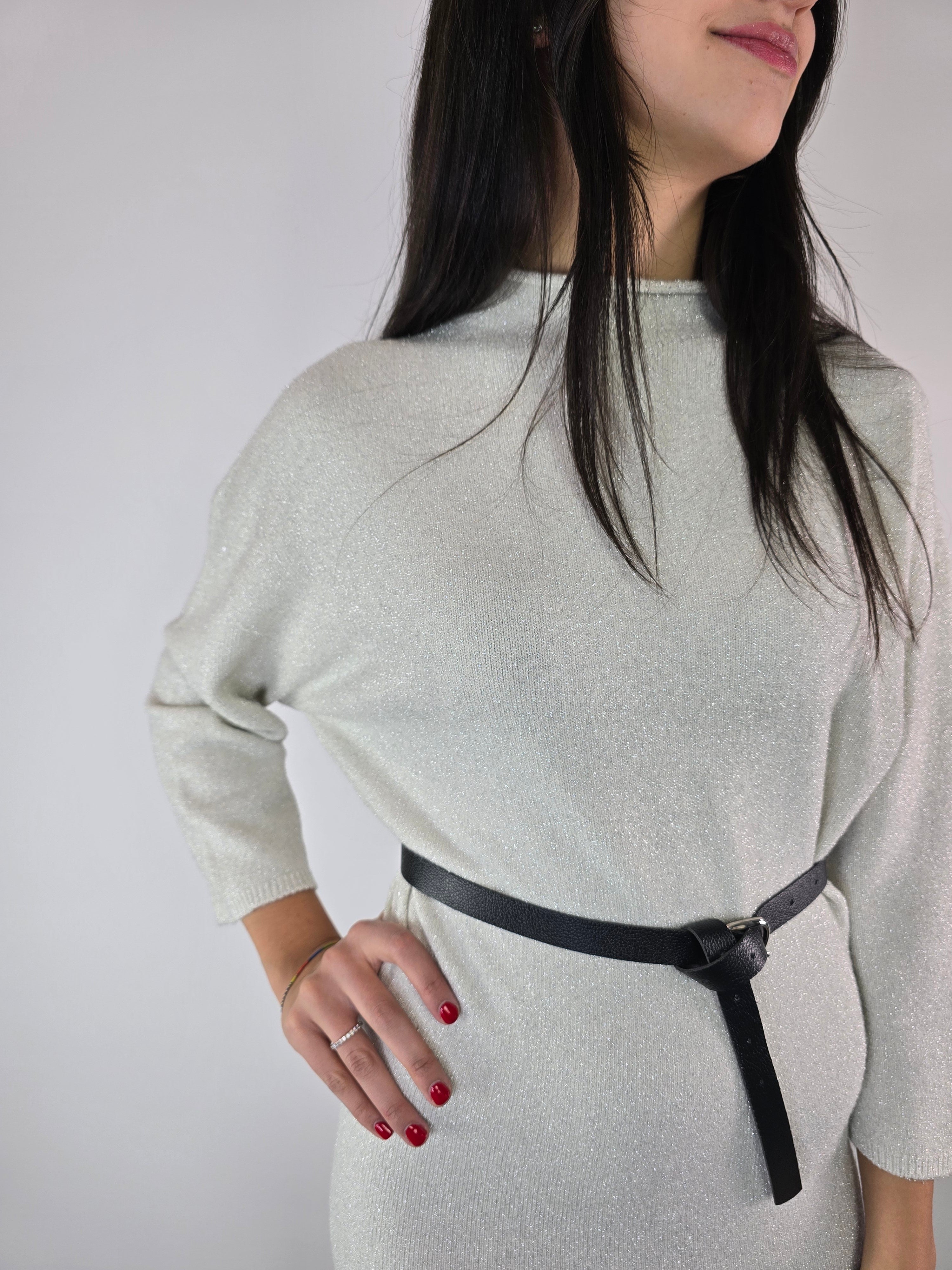 Abito in lurex con cintura Avorio - Kontatto