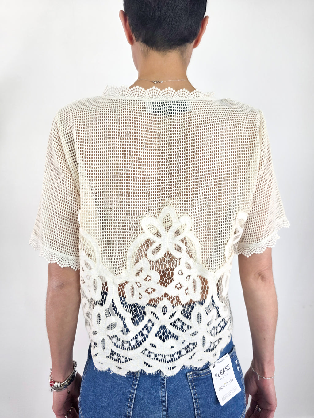 Haveone - Blusa crop in rete - Burro