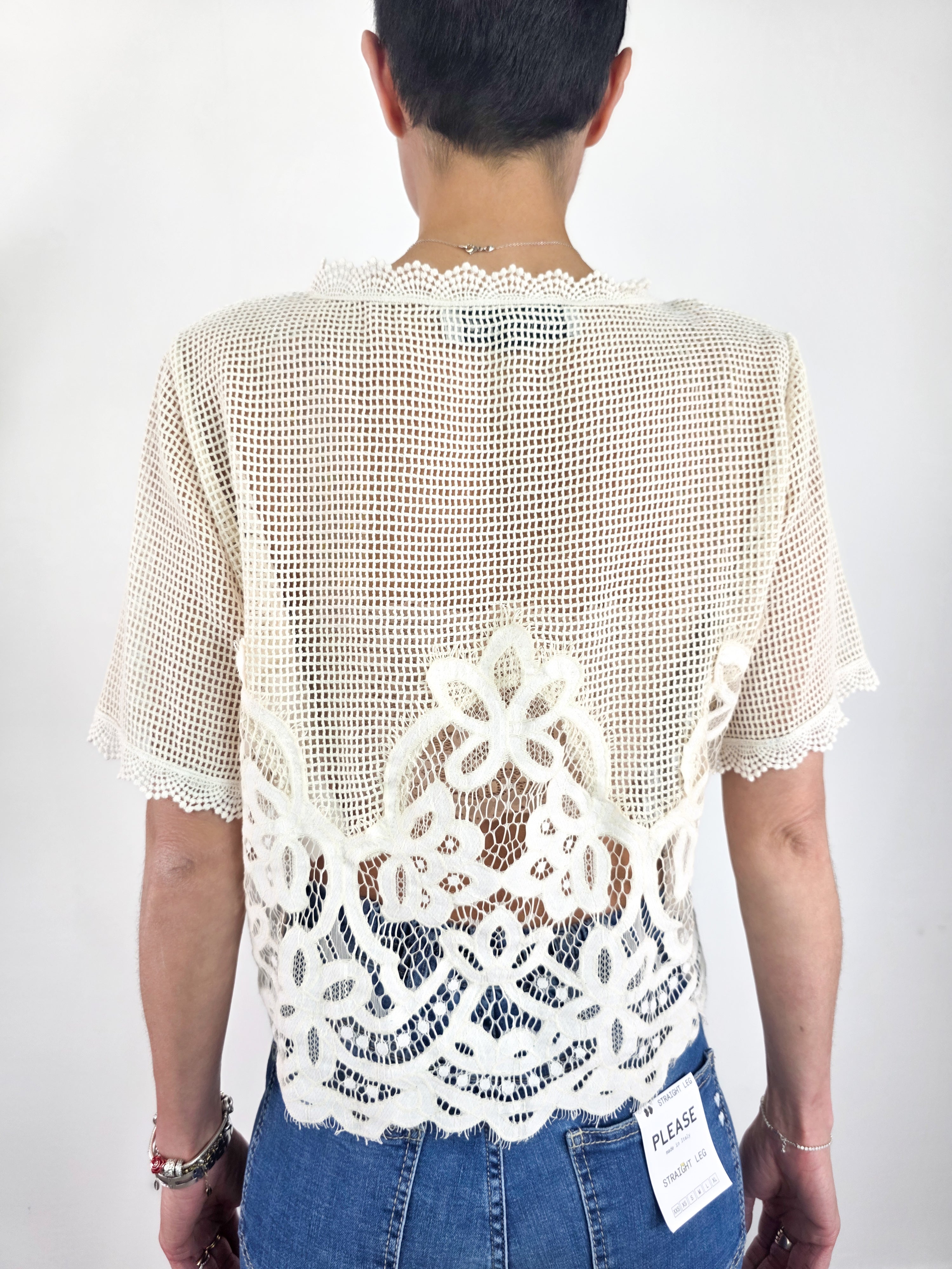 Haveone - Blusa crop in rete - Burro