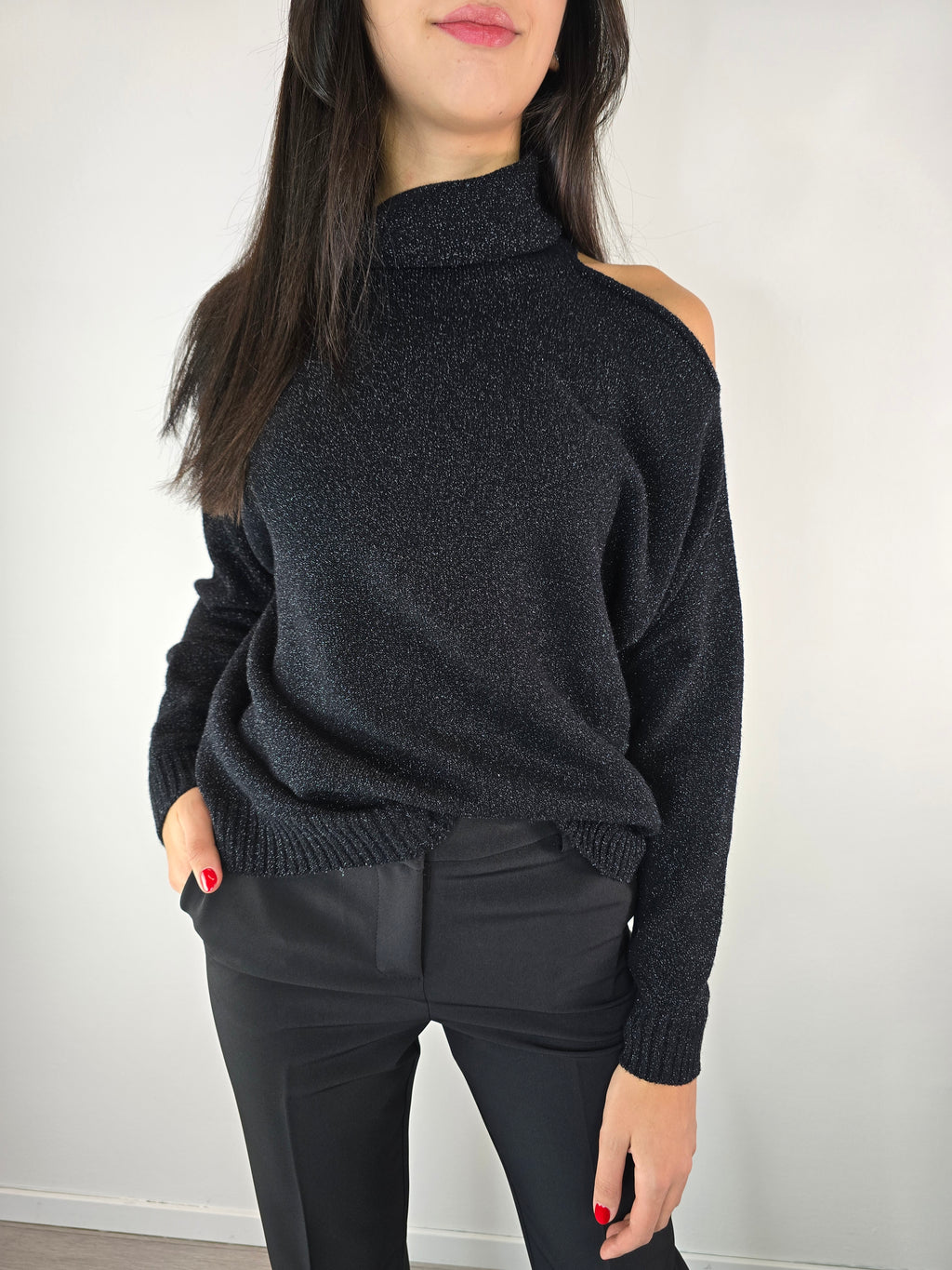 Maglioncino lurex con cutout Nero - Lurex