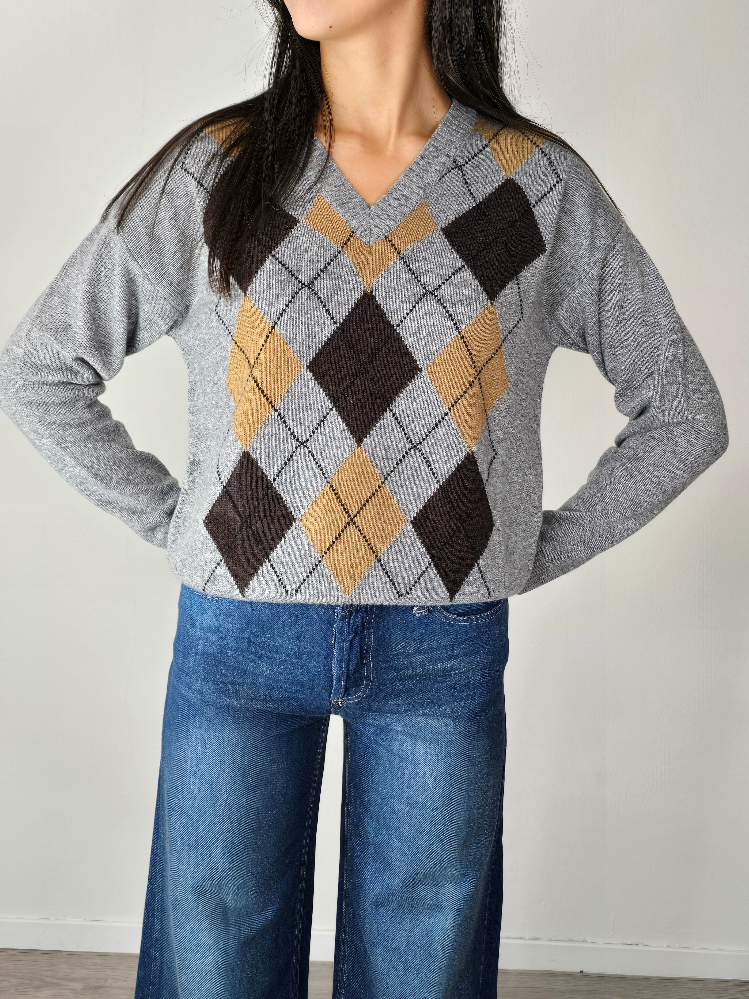 maglione  a rombi Tensione grigio moro