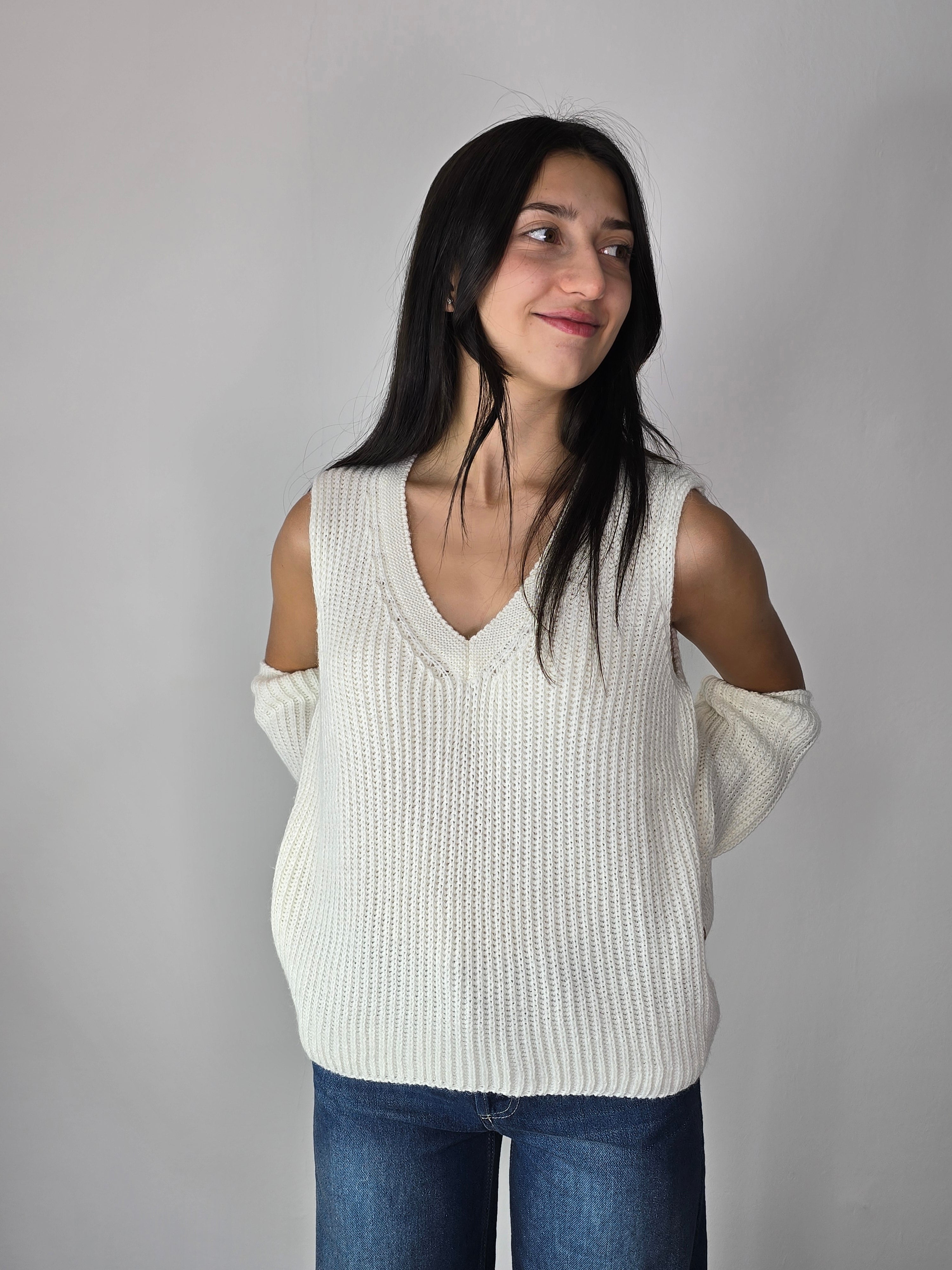 Gilet con manicotti Panna - Kikisix