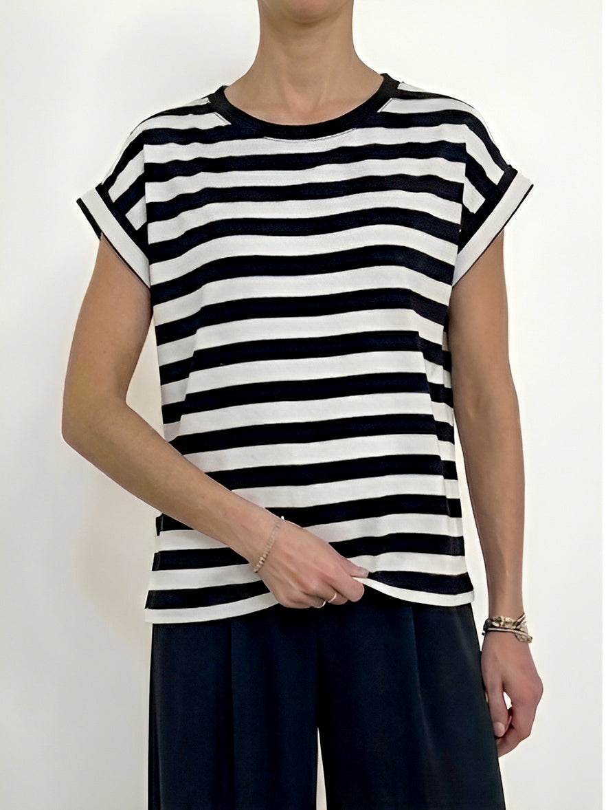 Vicolo - T-shirt a scatola righe - Nero