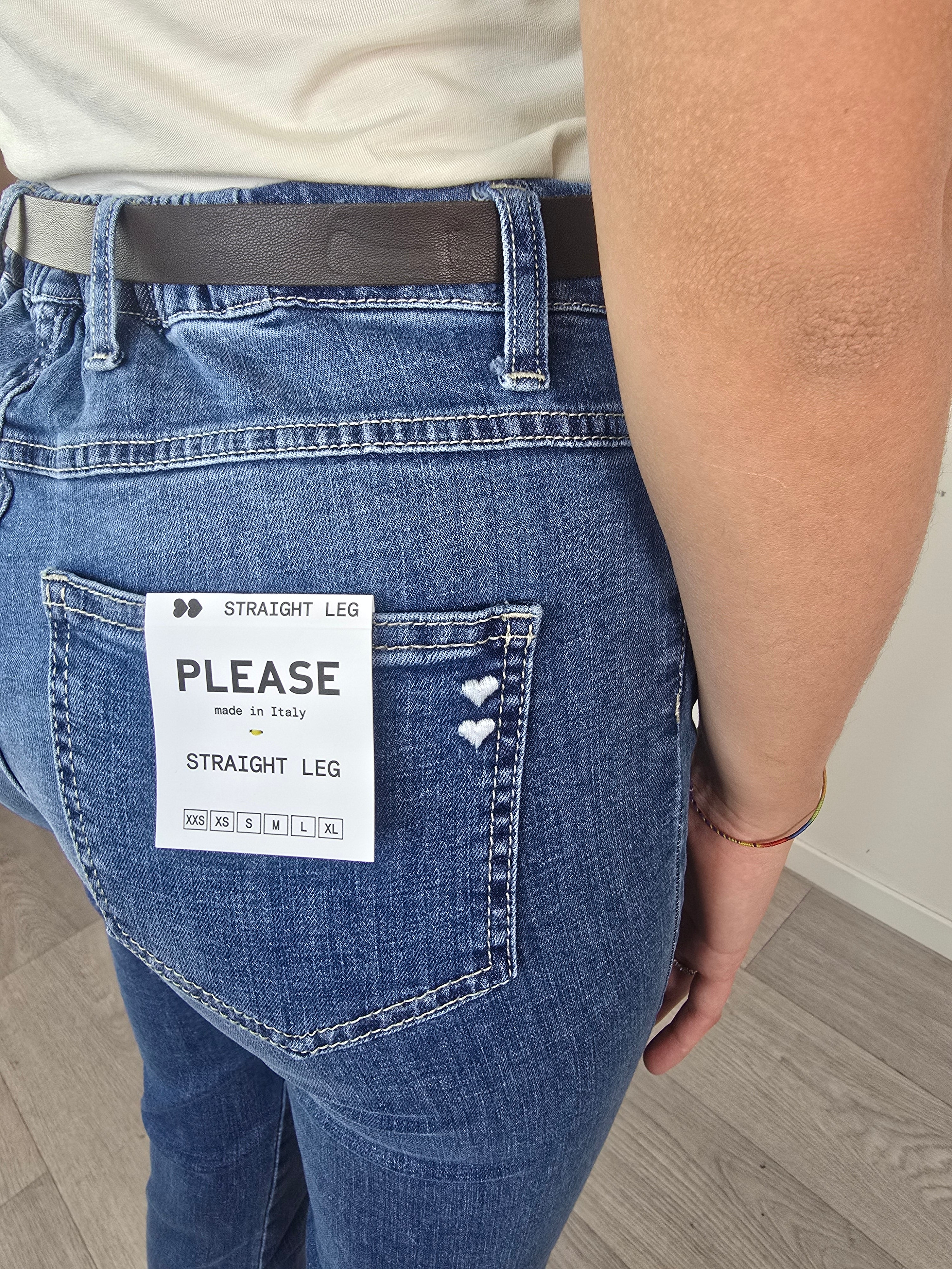 Please - Denim con elastico e cintura - Blu