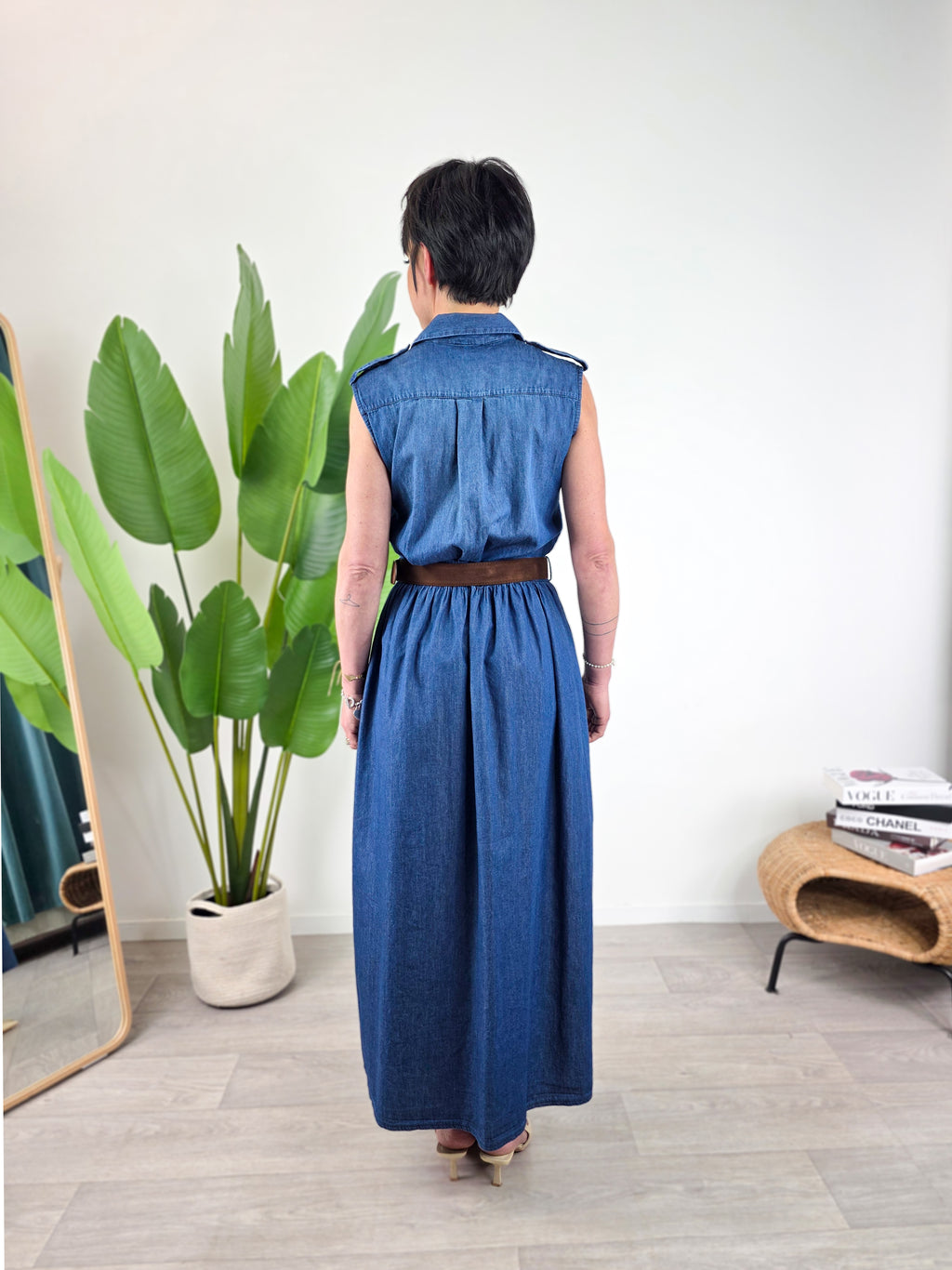 Susy Mix - Abito scamiciato con cintura in chambray - Blu