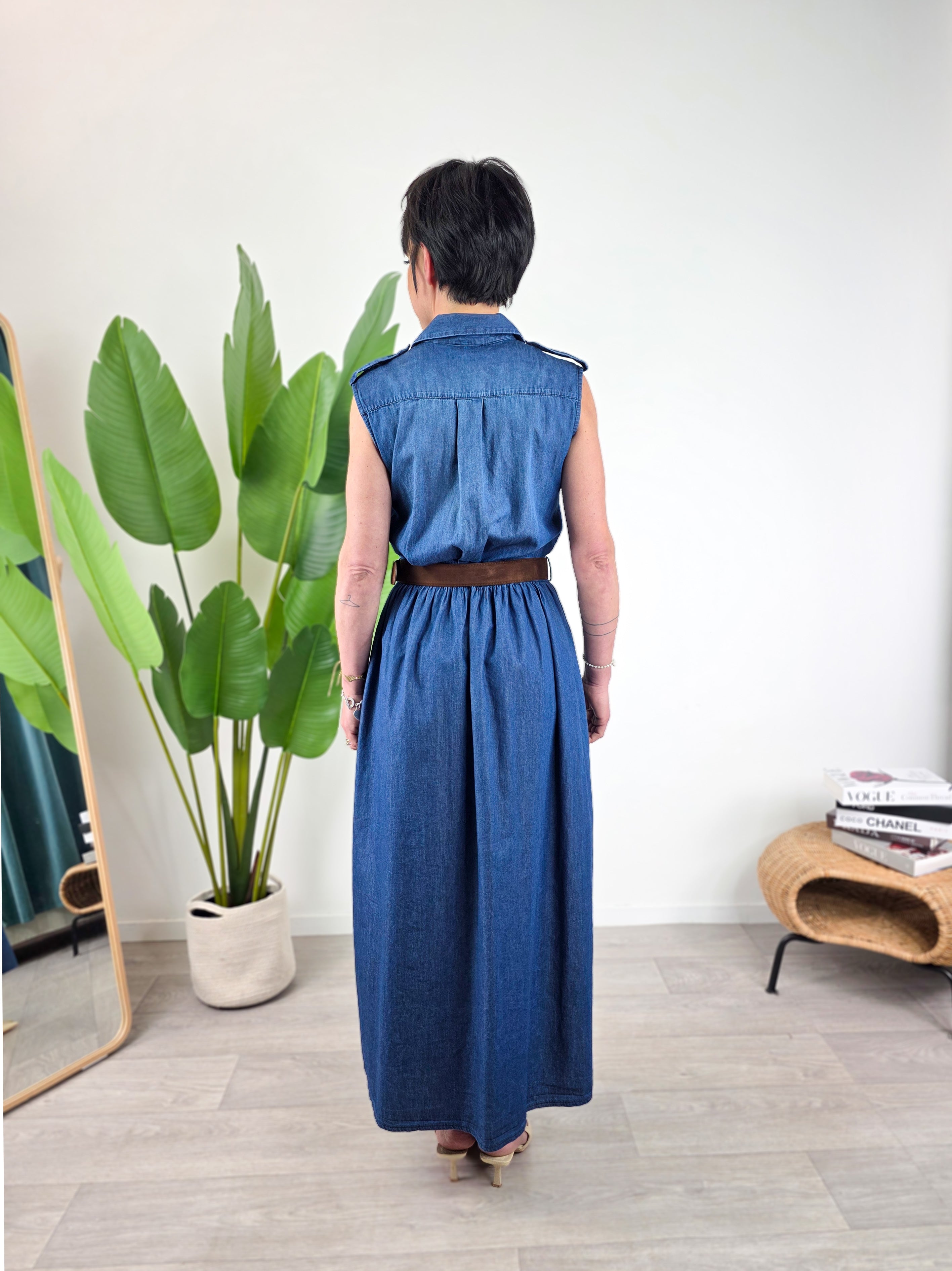 Susy Mix - Abito scamiciato con cintura in chambray - Blu