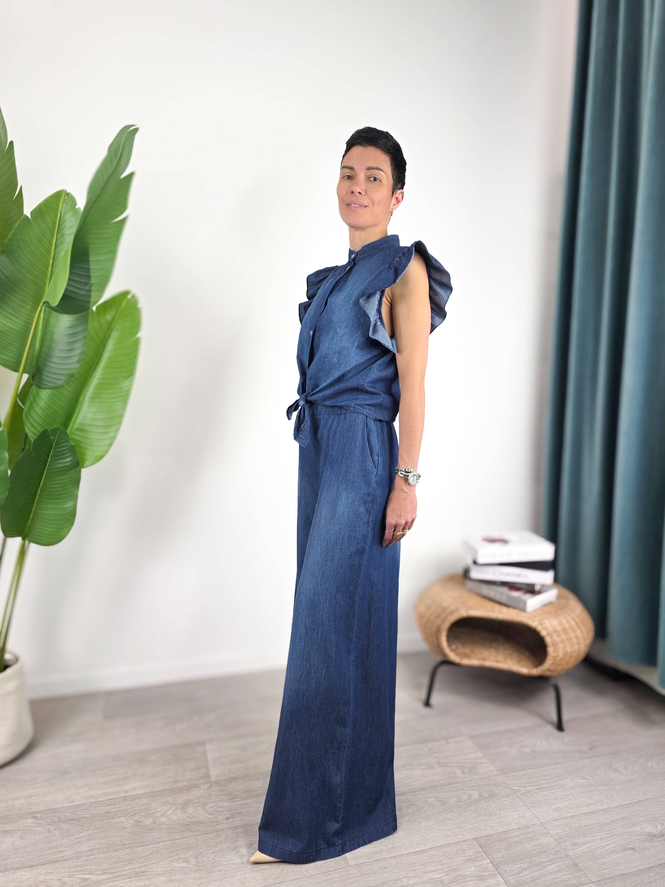 Susy Mix - Pantalone a palazzo in chambray - Blu
