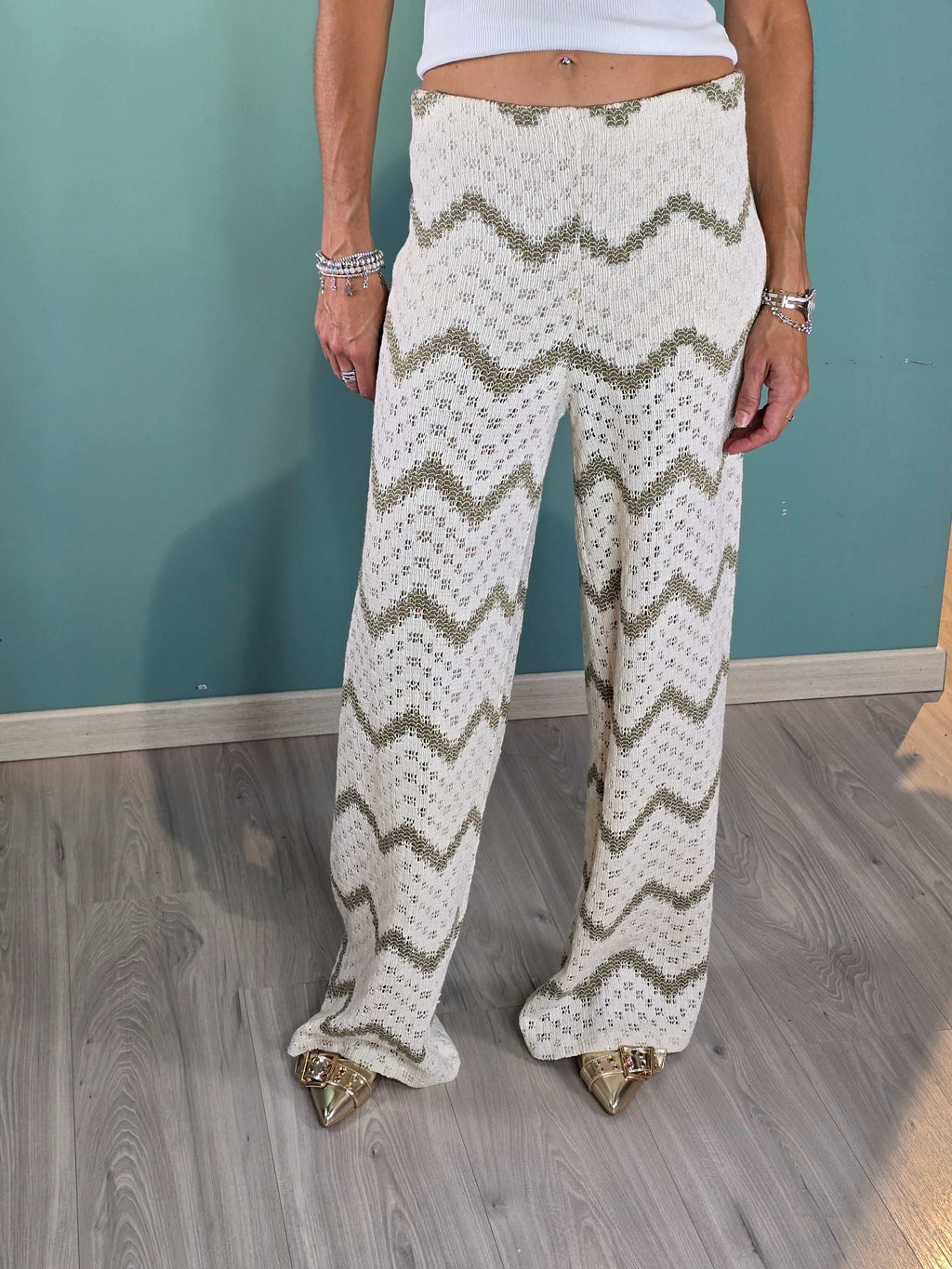 Pantalone Miss Saiph crochet soft cotton blend pants with elastic waist and regular fit