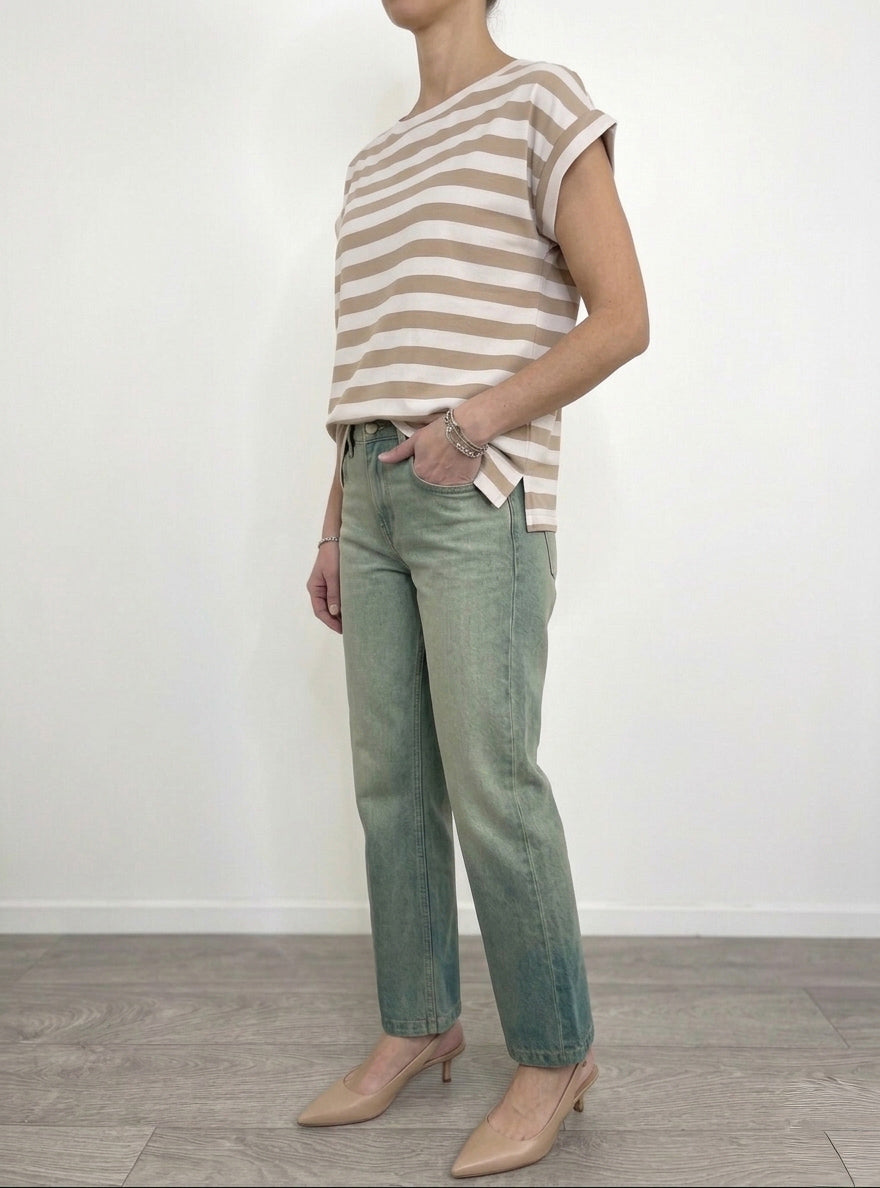 Vicolo - T-shirt a scatola righe - Beige