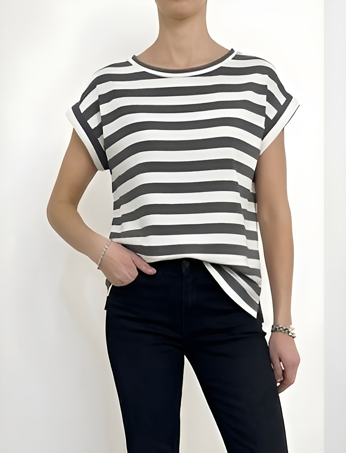 Vicolo - T-shirt a scatola righe - Antracite