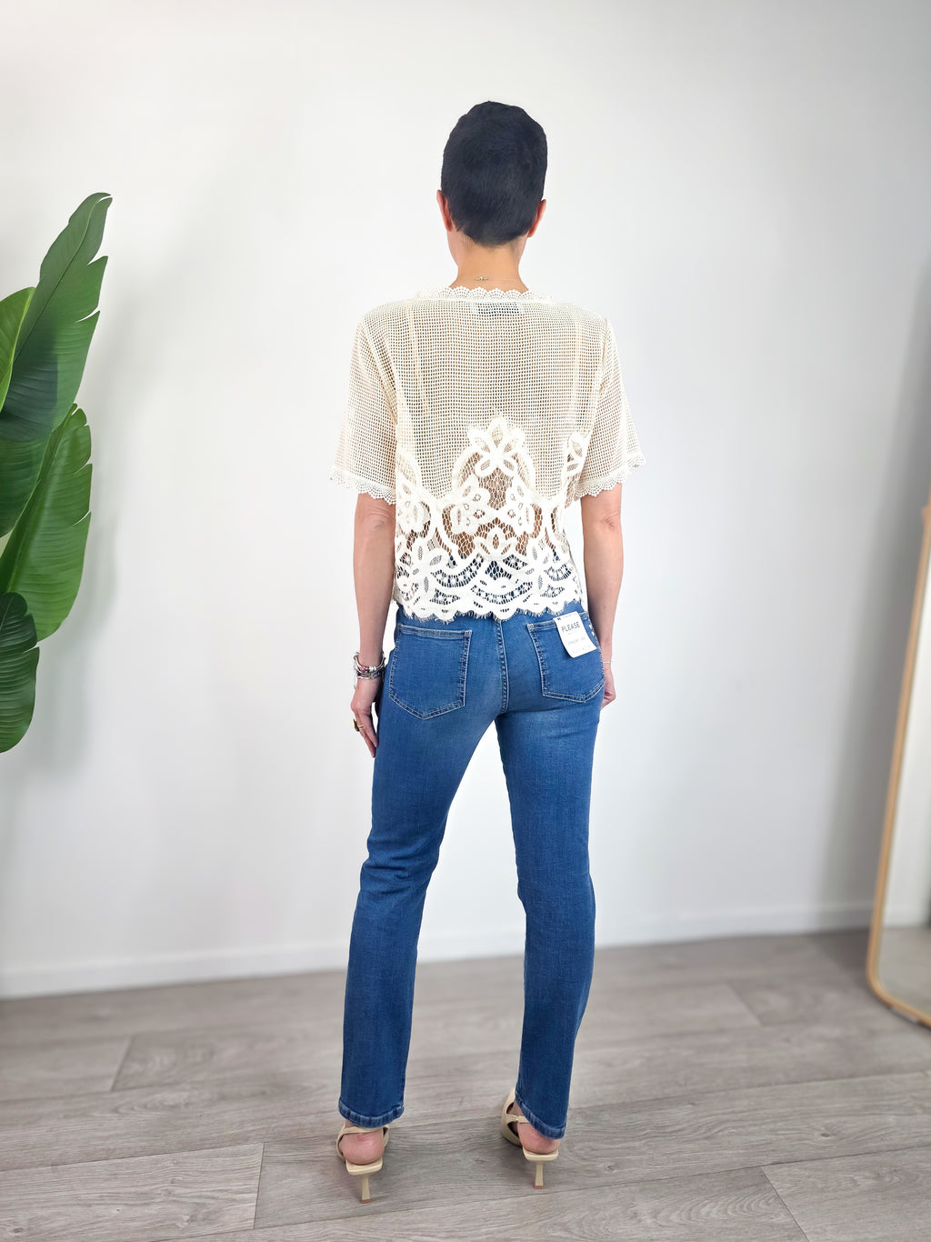 Haveone - Blusa crop in rete - Burro