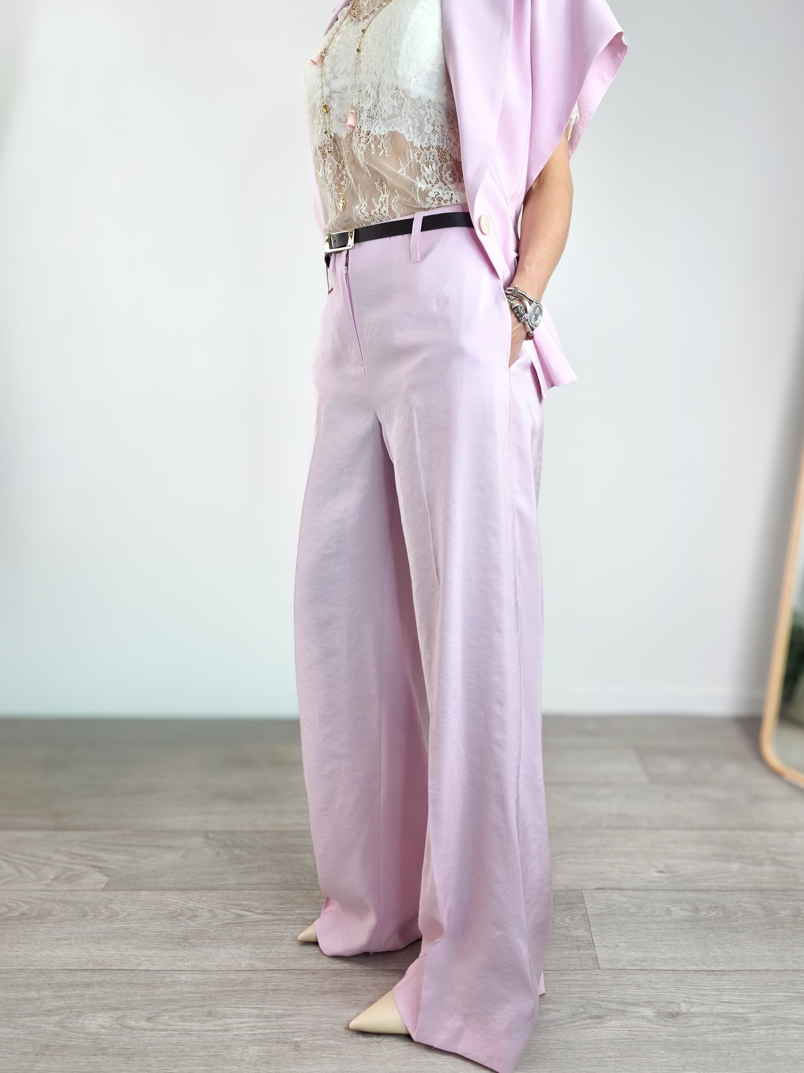 Kontatto - Pantalone a palazzo con cinturina - Rosa