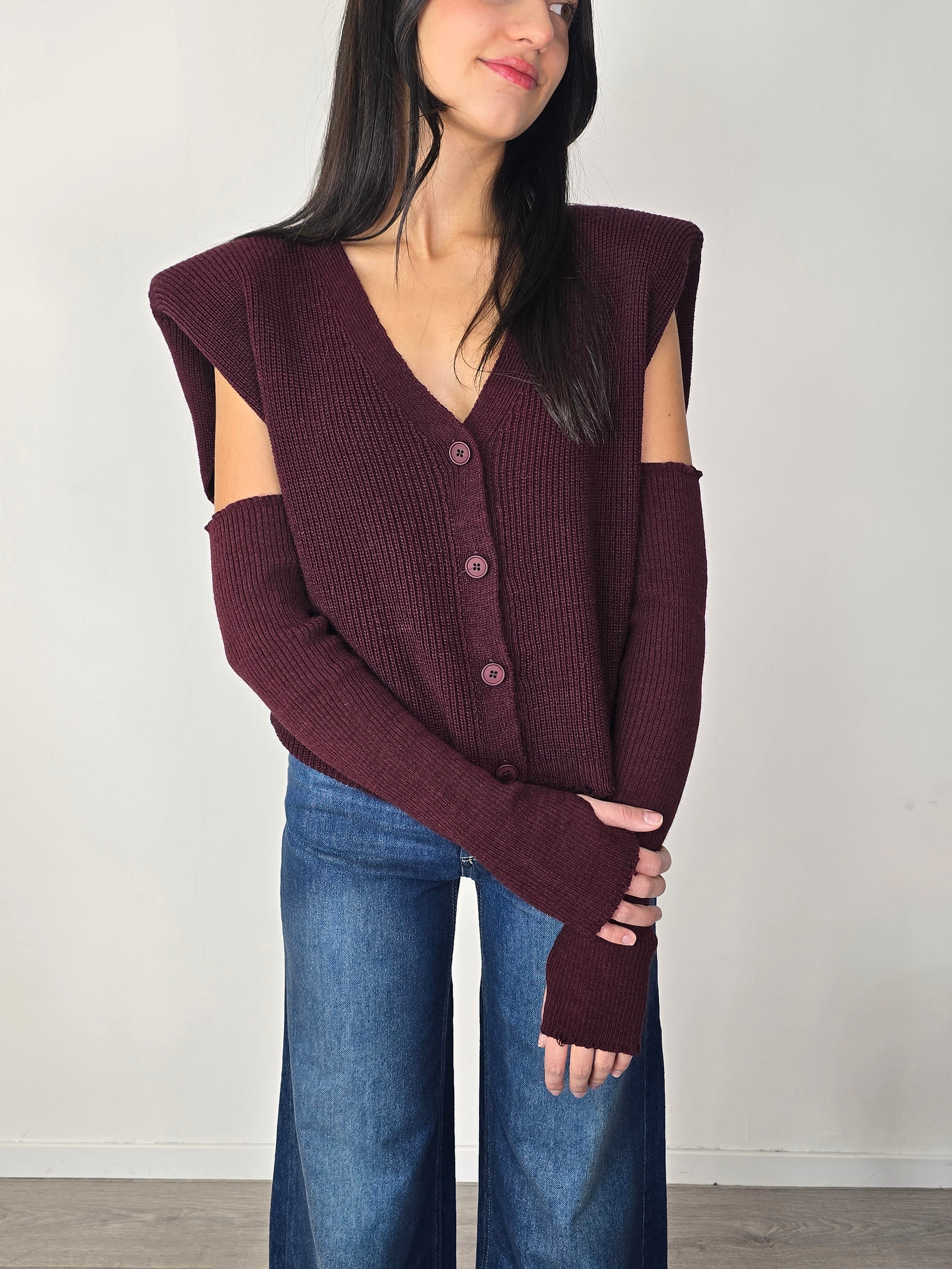 Gilet con manicotti Vino - Haveone