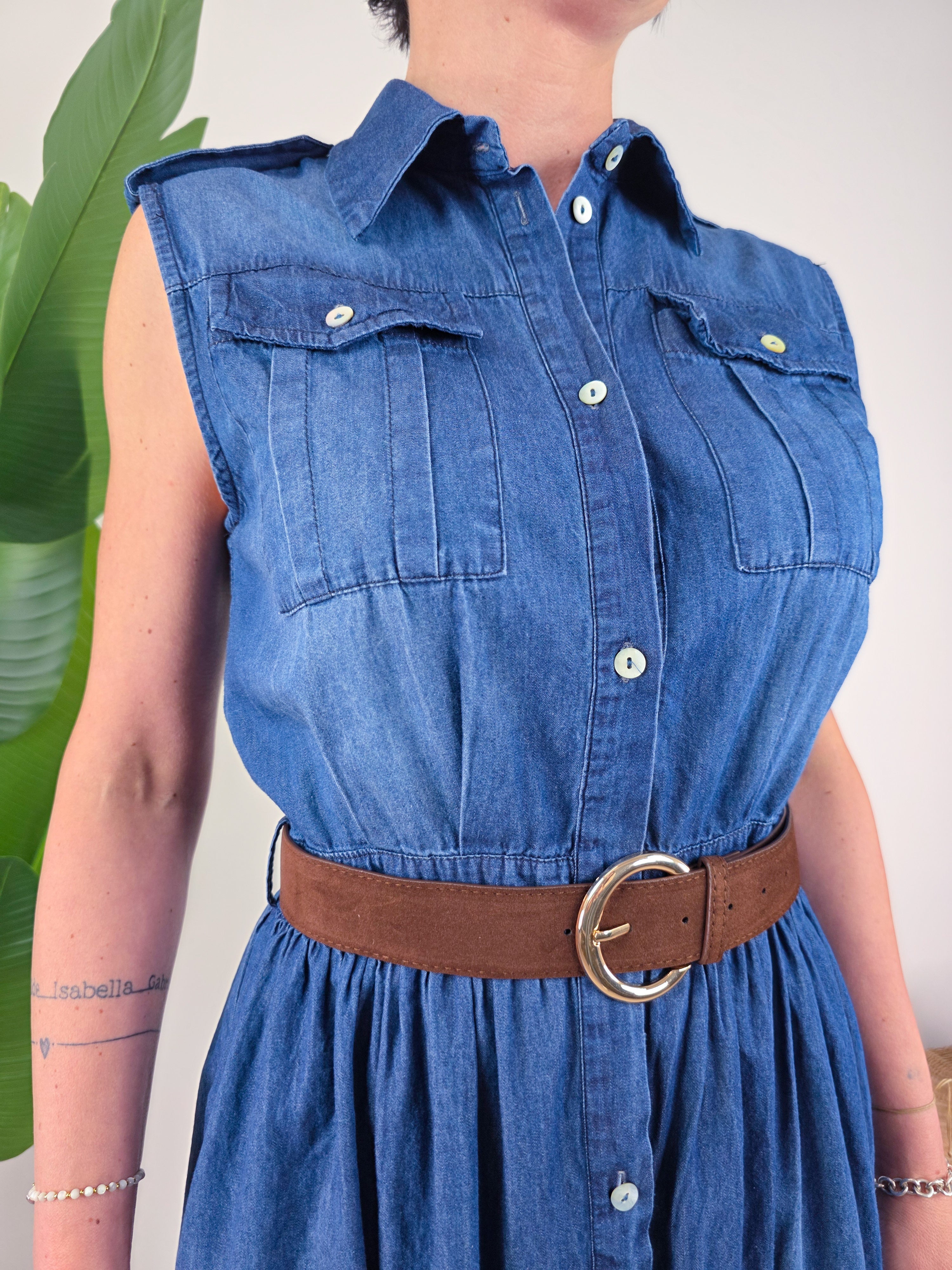 Susy Mix - Abito scamiciato con cintura in chambray - Blu