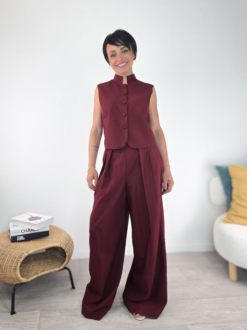 Susy Mix - Completo gilet e pantalone - Rosso India