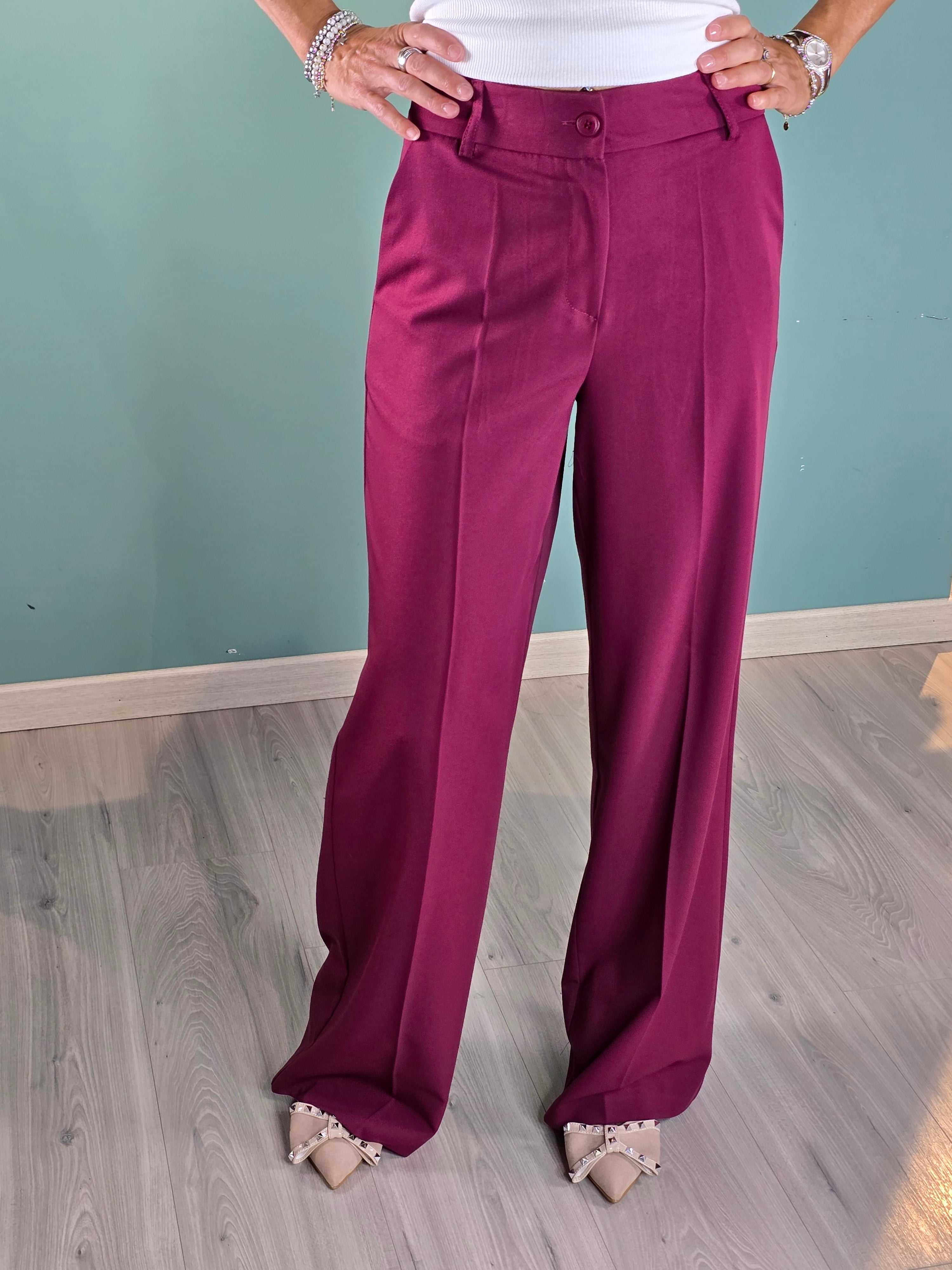 Pantalone So Chic kontatto palazzo fit asciutto donna colore viola elegante